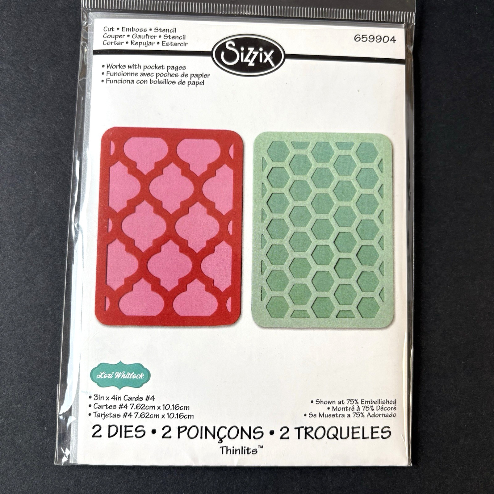 Sizzix 3x4in Cards #4 Quatrefoil Honeycomb New Metal Cutting Dies Thin 659904 #2