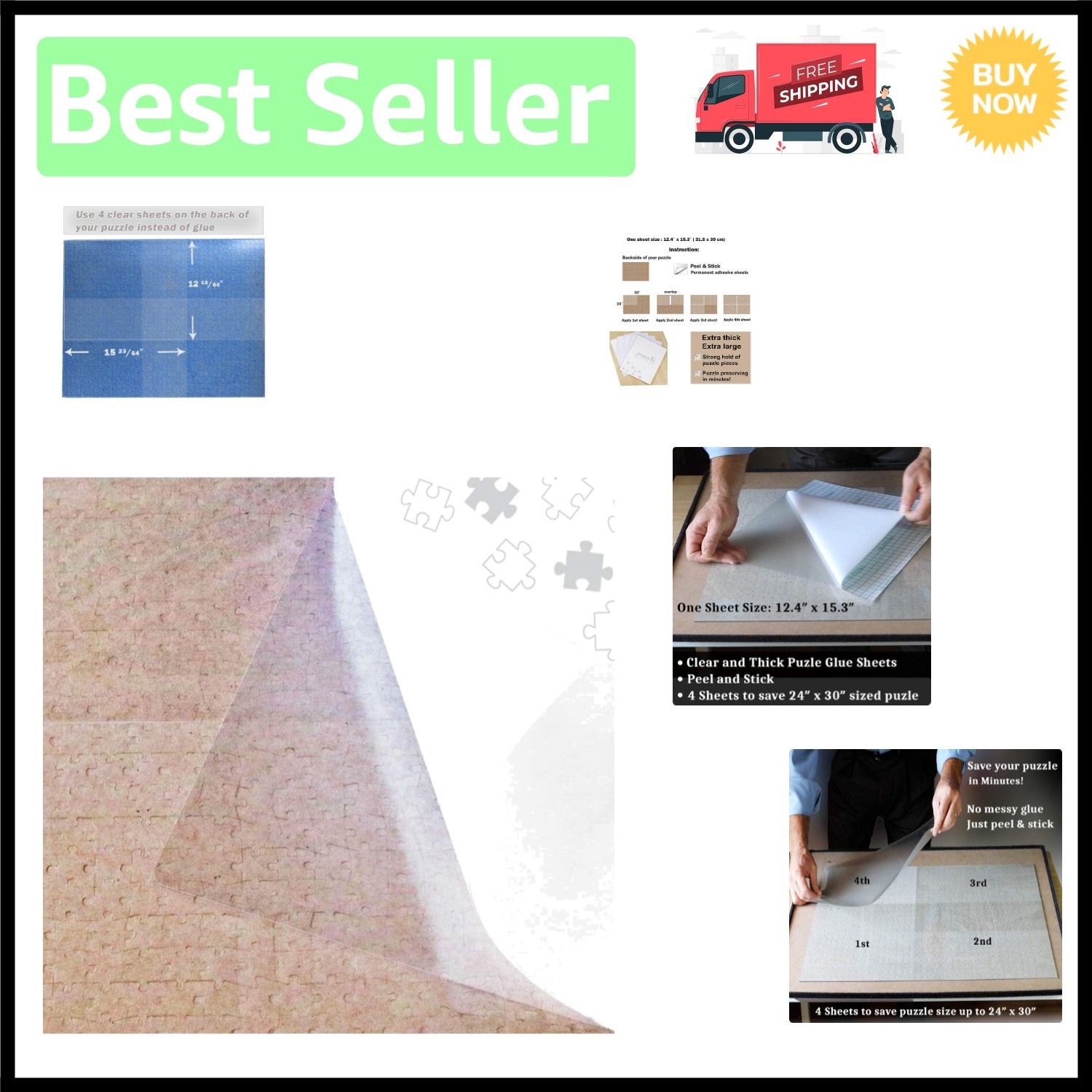 Extra Large Clear Puzzle Glue Sheets - Preserve 1000 Piece Puzzles Effortlessly