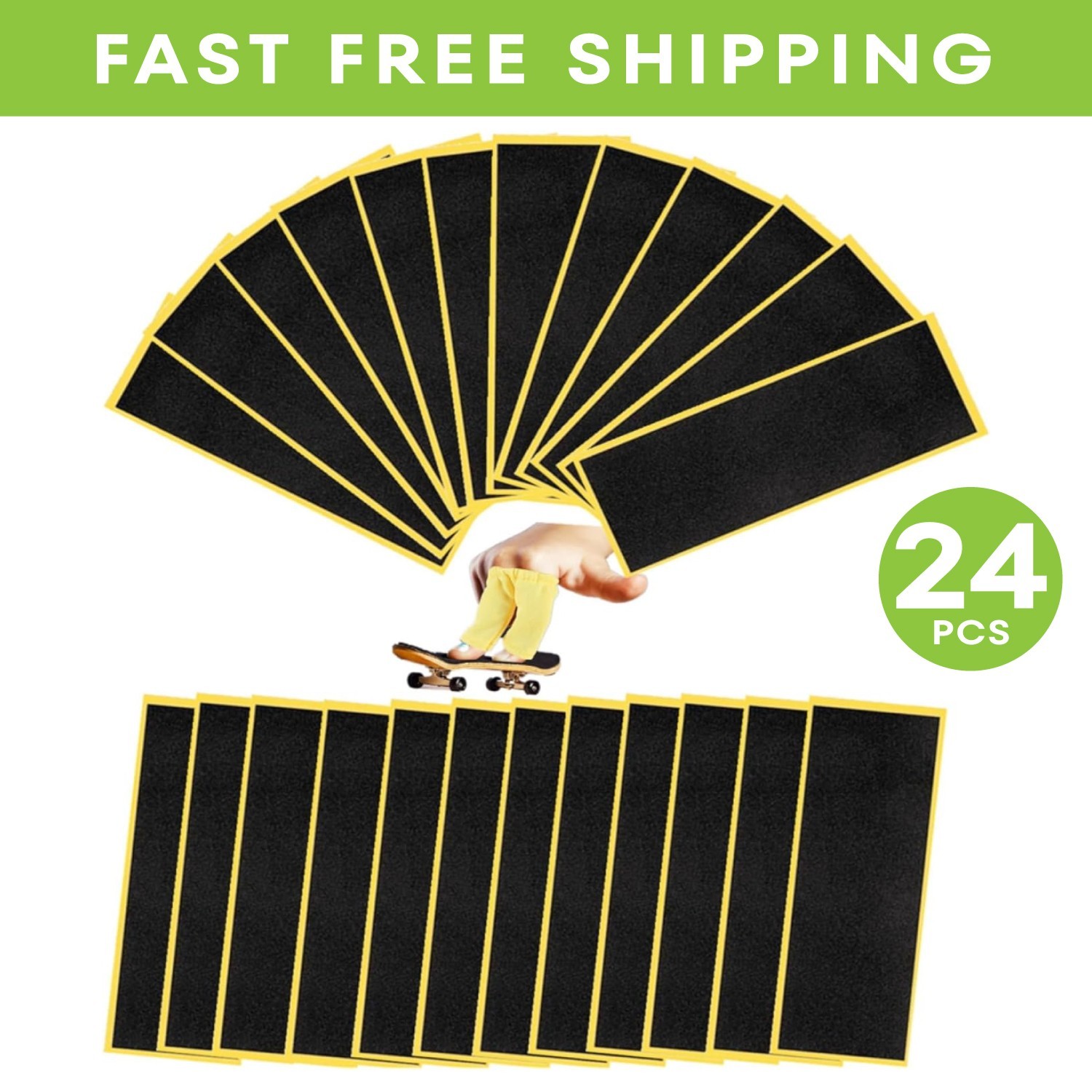 24 Pcs Fingerboard Foam Grip Tape Non-Slip Skateboard Mini Deck Sticker 38x110mm
