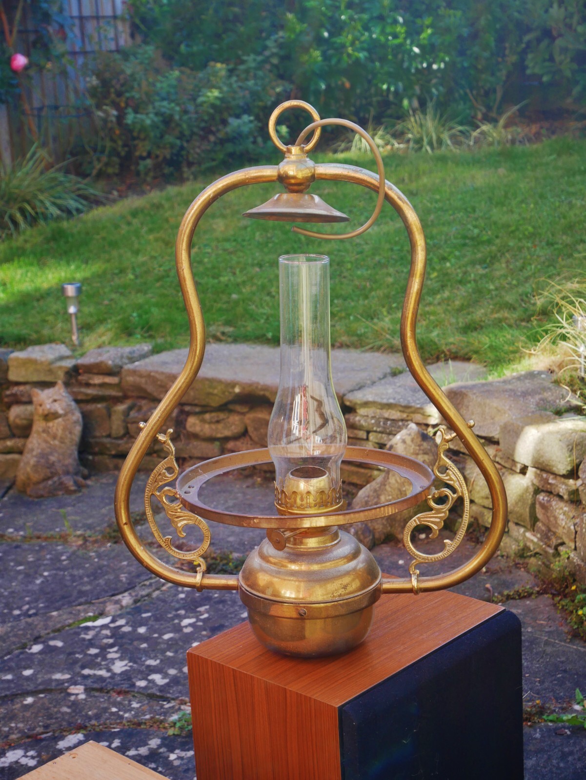 Art nouveau style hanging light, oil lamp conversion
