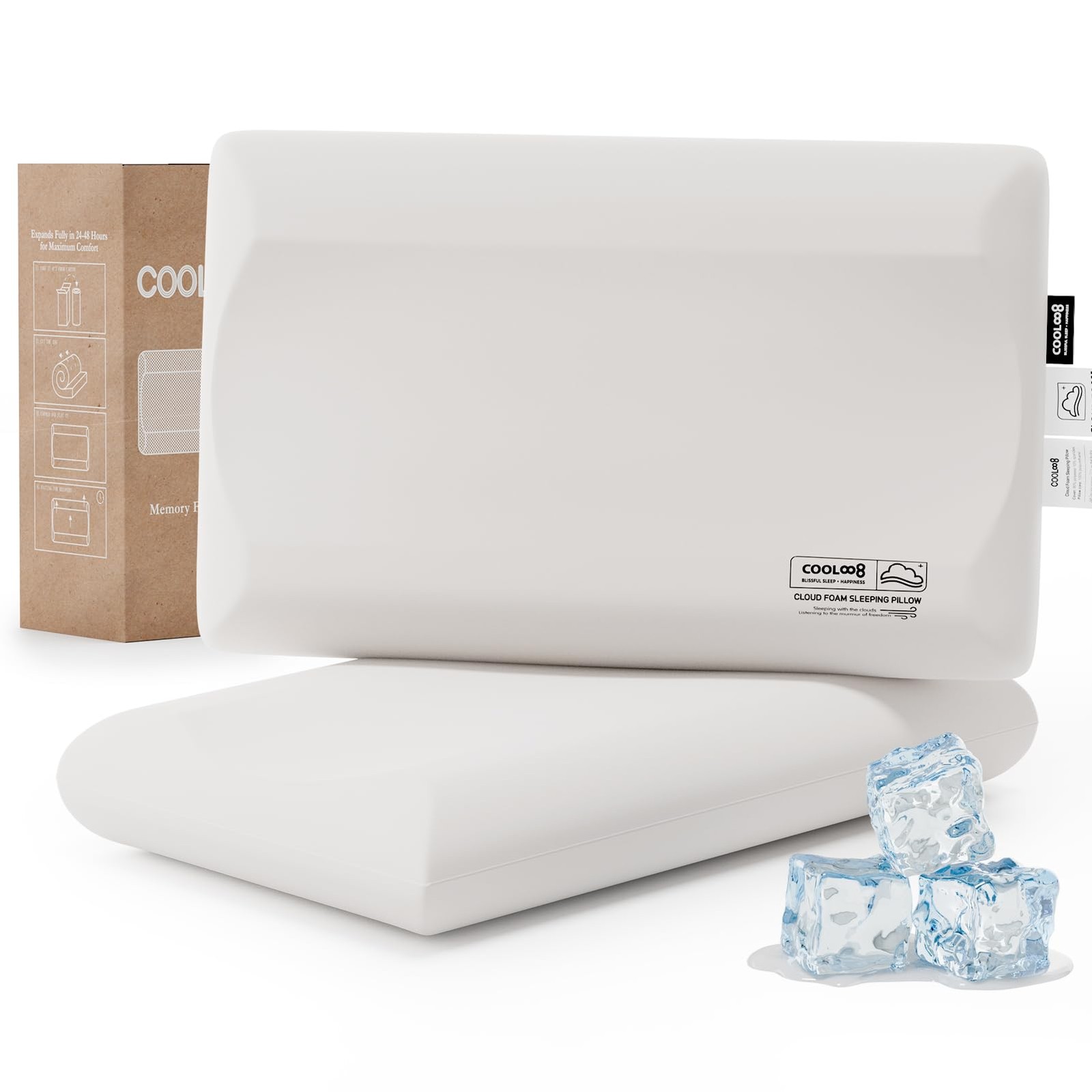 Memory Foam Pillows Queen Size Set of 2, Contour Cooling Cervical Pillow for ...