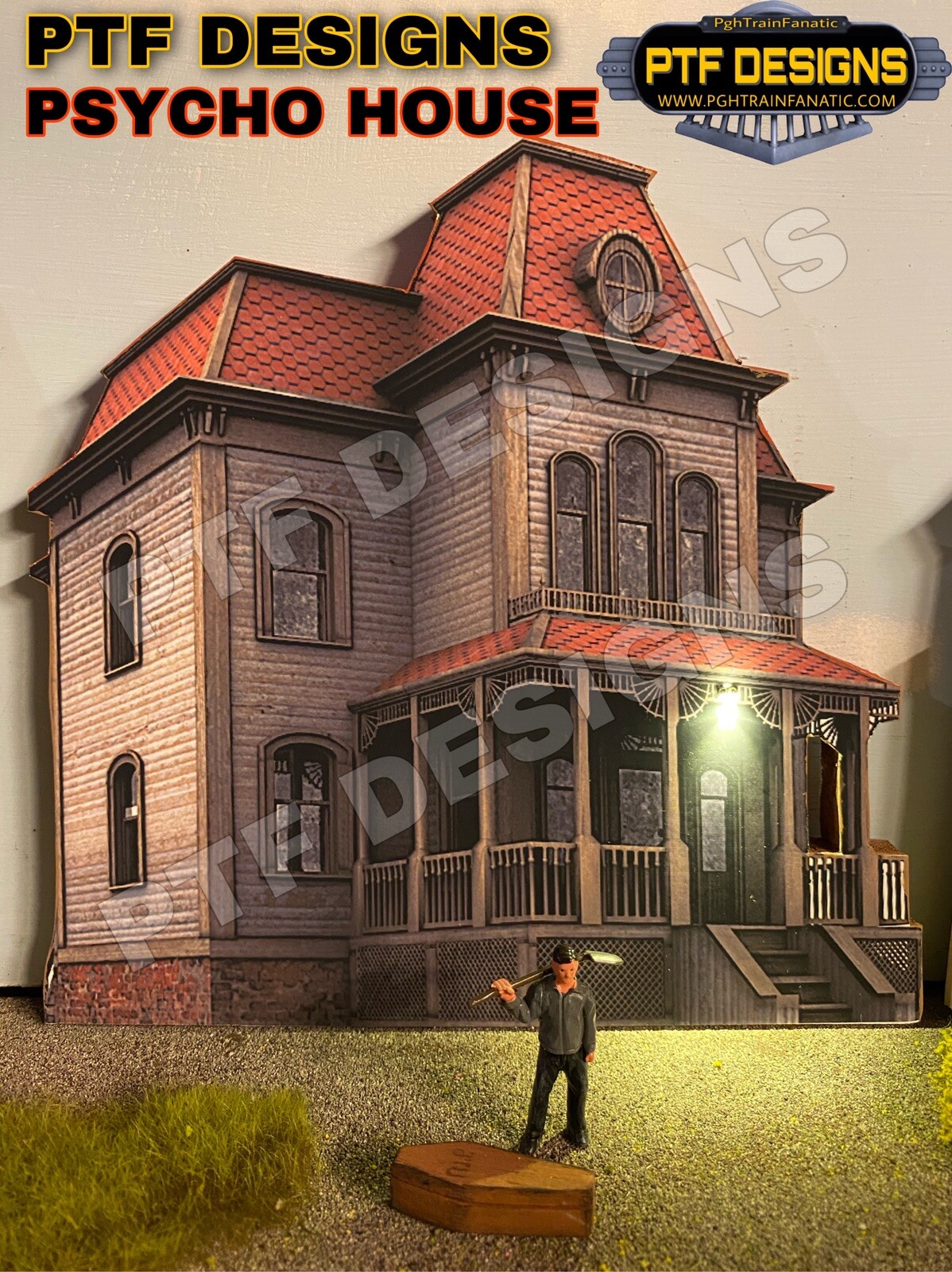 O Scale “PSYCHO HOUSE ” HALLOWEEN BUILDING FLAT W/LED - BATES MOTEL MTH LIONEL