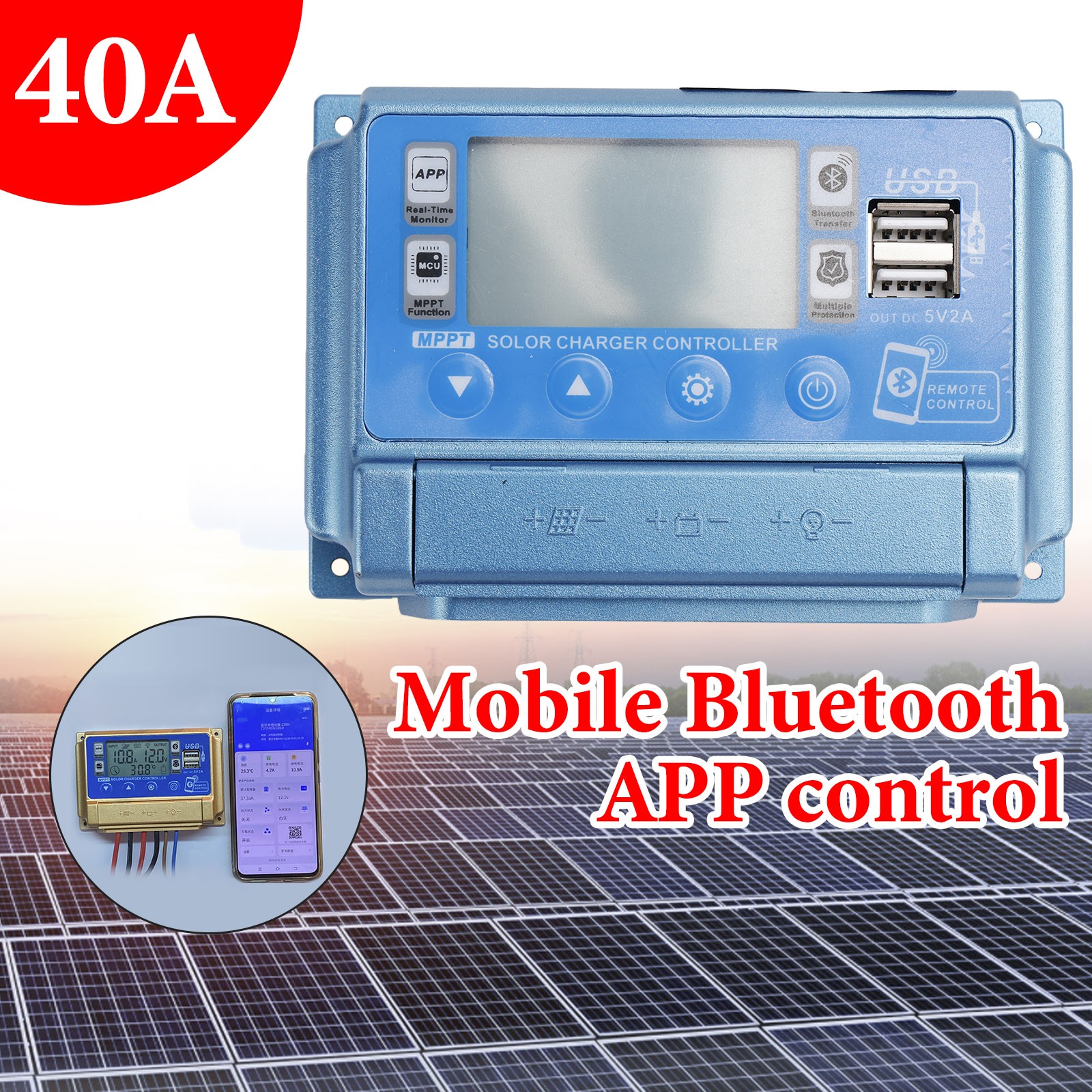 40A MPPT Bluetooth APP Solar Charge Controller Charger Fits 12V-60V Battery  #