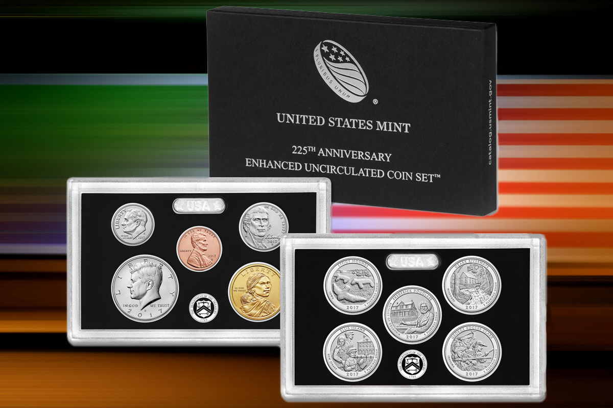 4 2017-S US MINT 225TH ANNIVERSARY UNCIRCULATED ENHANCED 10 COIN SET Wth BOX COA