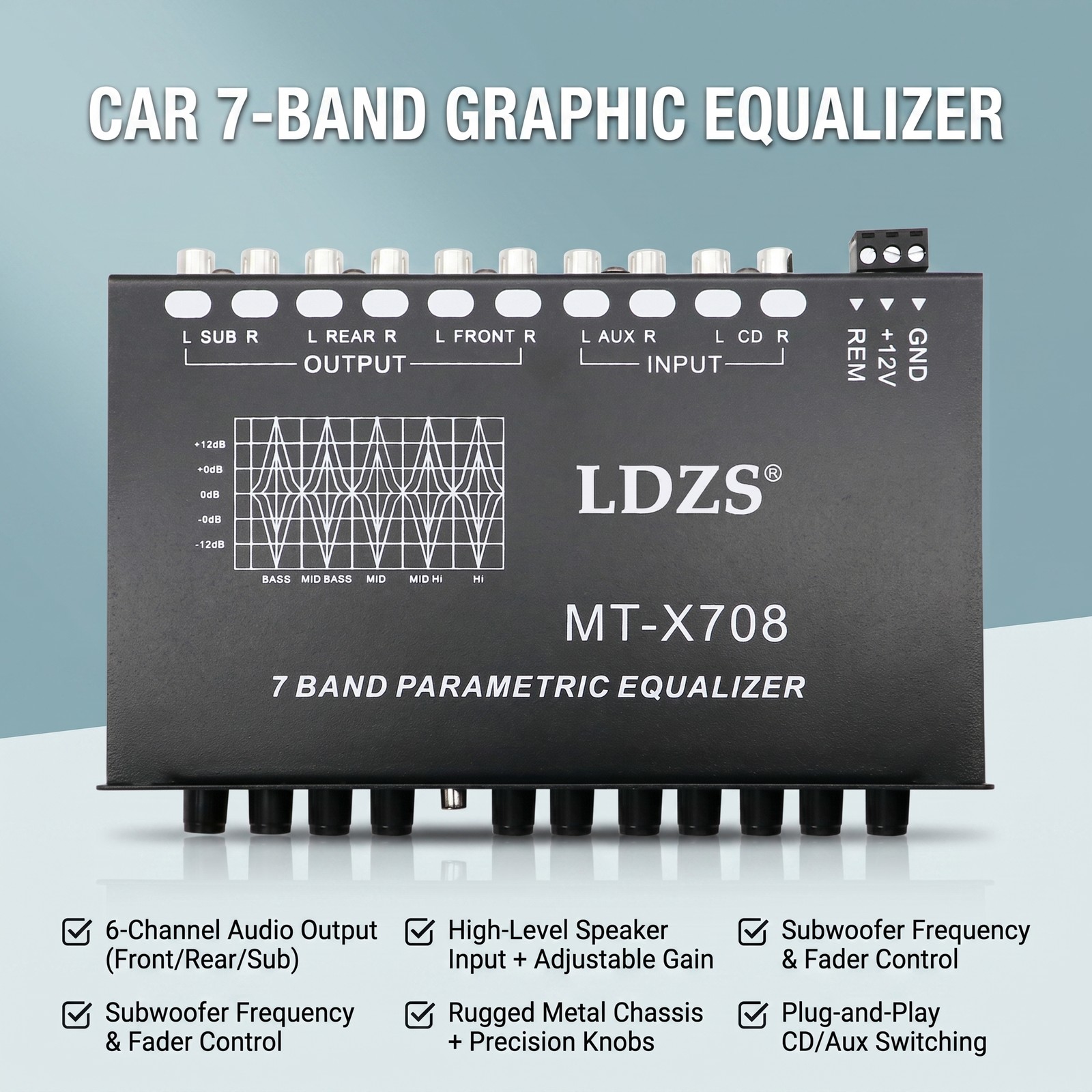 7-Band Car Audio Equalizer Adjustable 7 Band EQ Amplifier Graphic Equalizer H0E6