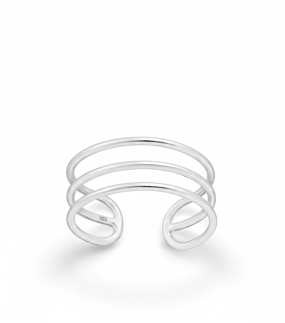 Fine 925 Sterling Silver Triple Band Toe Ring – Adjustable Boho Silver Ring