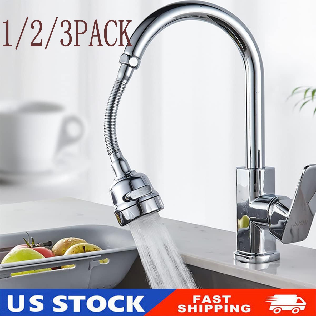Kitchen Faucet Nozzle Swivel Tap 360° Degree Aerator Sprayer Extender Water Save