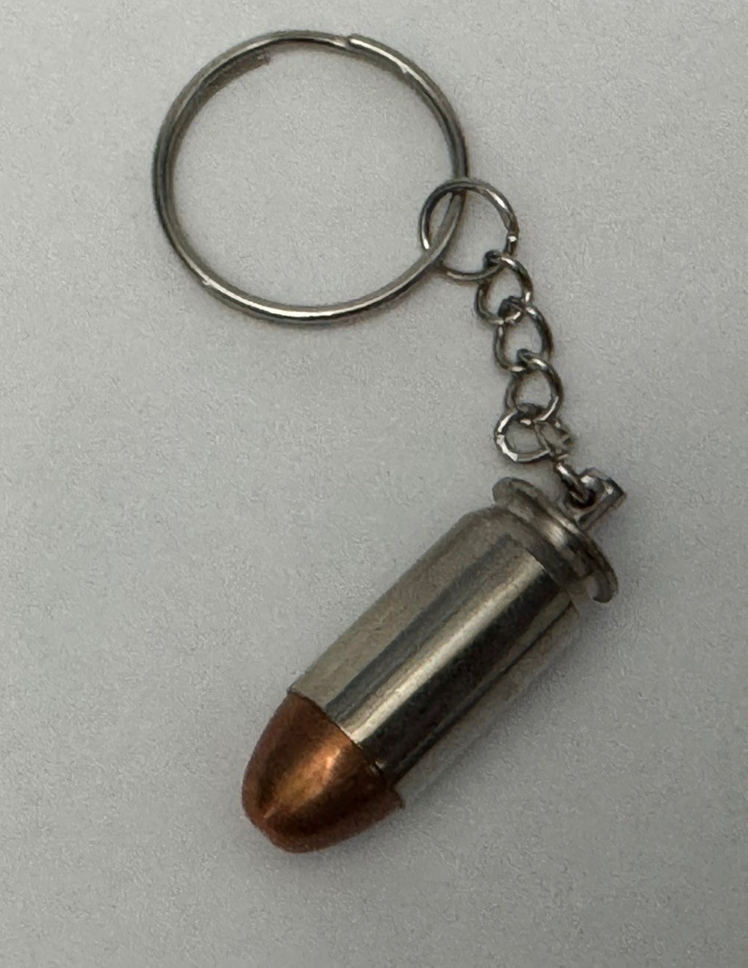 45 ACP Bullet Key Chain / Zipper Pull (Silver, nickel plated brass)