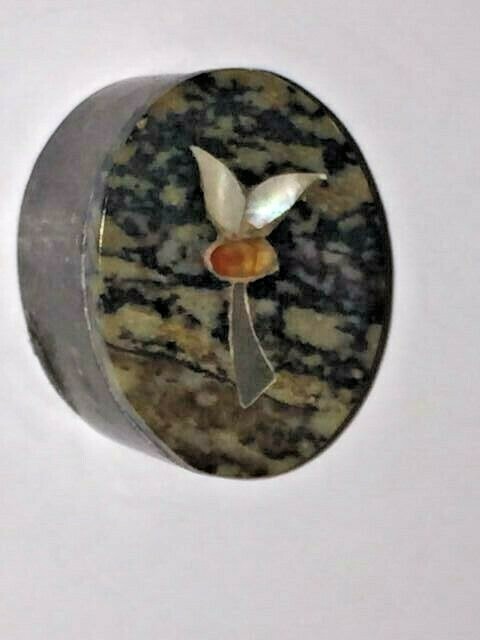 Small Inlay Stone Jewelry Trinket Box Oval With Lid - Floral design