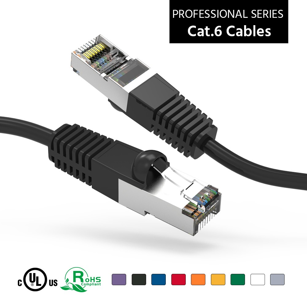 1Ft CAT6 Shielded (SSTP) Ethernet Network Booted Cable Black