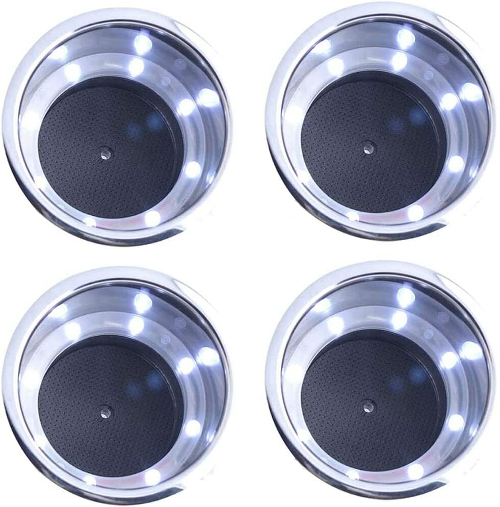 4X White LED Cup Drink Holder Stainless Steel for Marine Boat Car Truck RV