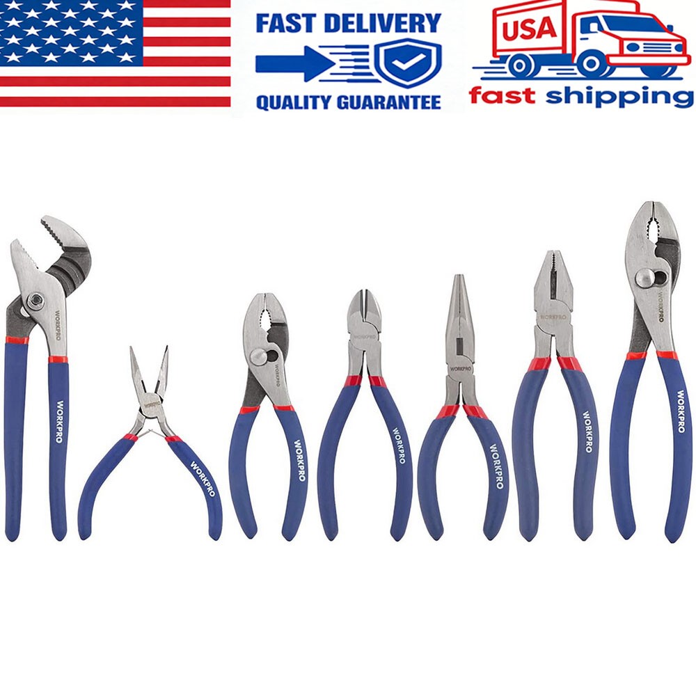 WORKPRO 7PC Pliers Set 4-1/2-8" Groove Joint Long Nose Slip Joint Diagonal Plier
