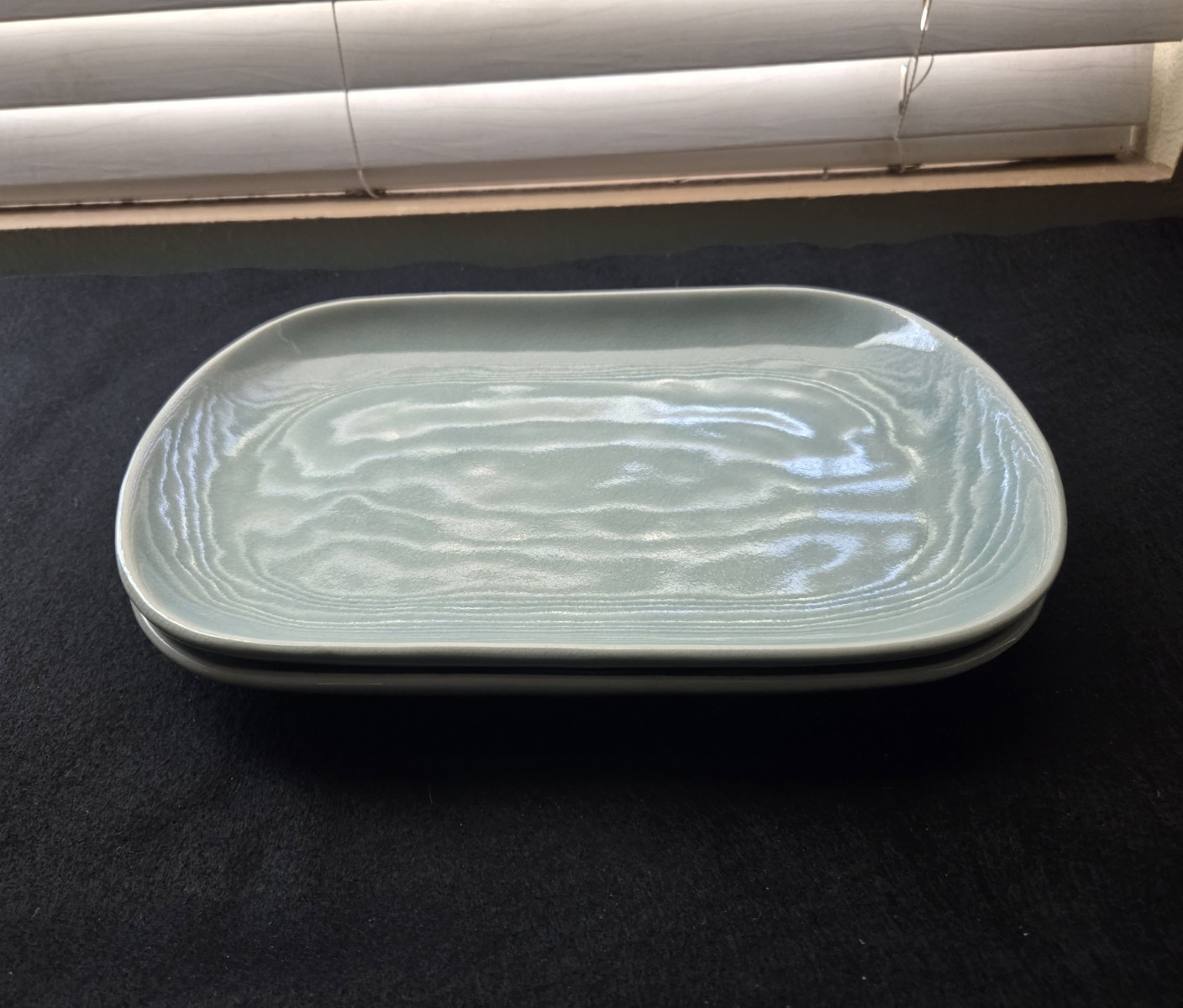 Baan Caledon Green Glossy  Rectangle Ceramic Serving Dish Tray 2 Piece Set
