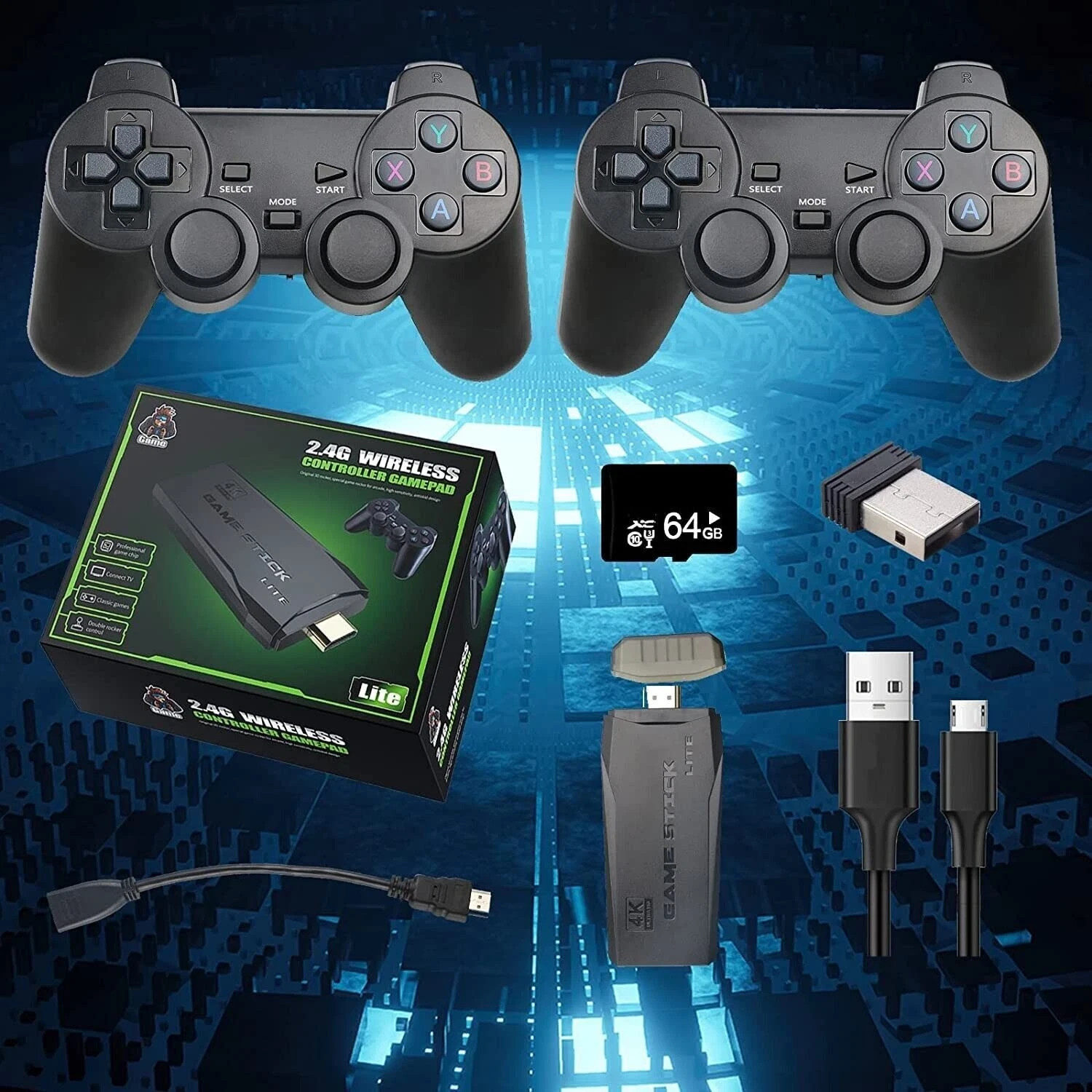 4K 2.4G Wireless HD TV Video Game Console 10000+ Built-in Games with 2 Joystic