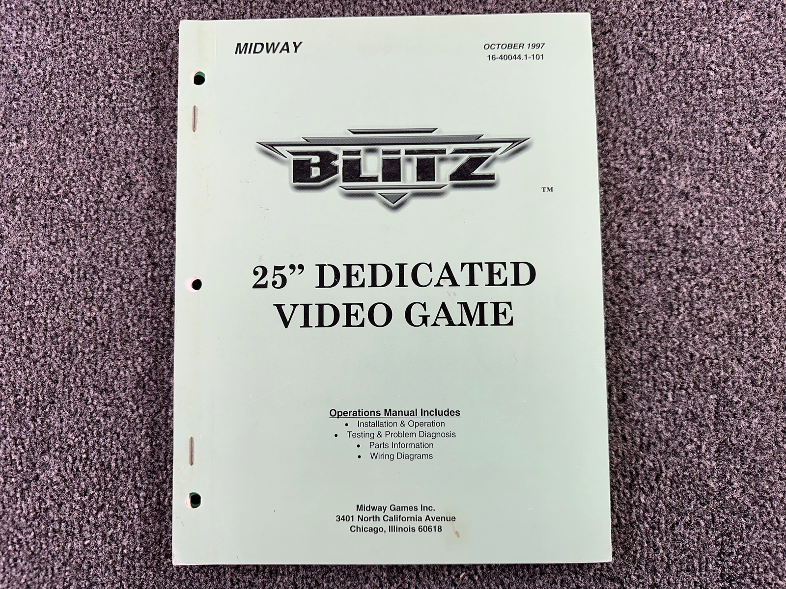 Midway Blitz 25" Dedicated Arcade Video Game Manual Schematics ORIGINAL