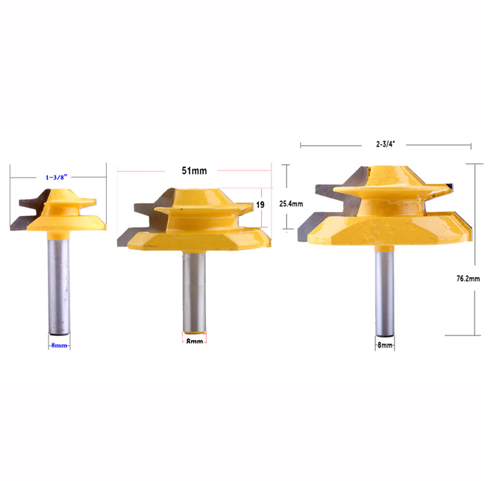 8mm Shank 45 Degree 3 Bit Lock Miter Router Bit Set