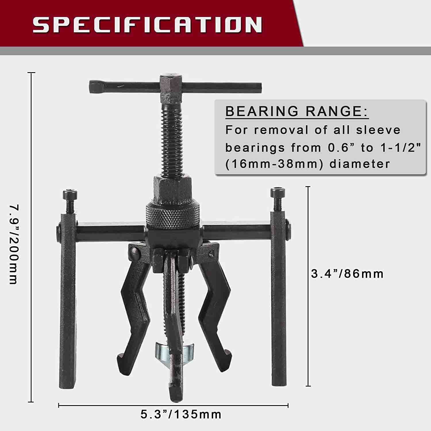 3 Jaw Pilot Bearing Puller Tool Set For Car Motorcycle Bushing Remover Extractor
