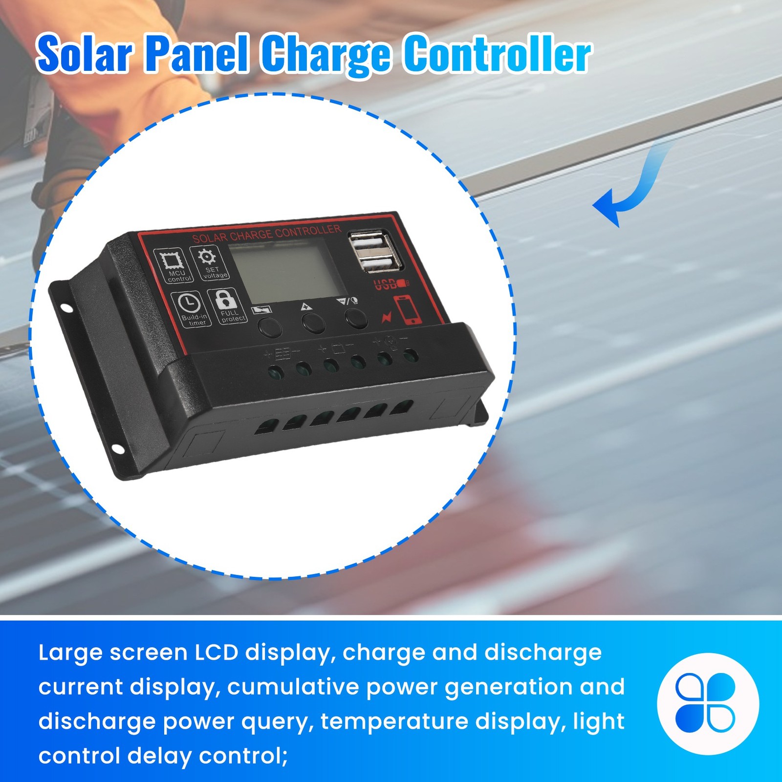 100A Solar Controller Solar Panel Controller 12V 24V LCD Display Solar2153