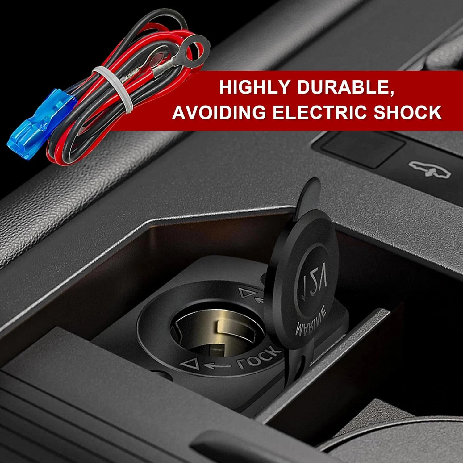 Cigarette Lighter Socket, DC 12V Car Power Outlet Adapter with Wire Screws & Ter