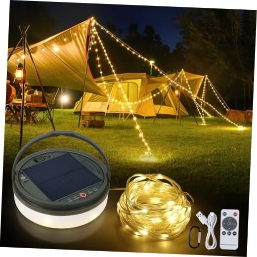 4 in 1 Solar Camping String Lights Ultra Long String with 160LEDs, Solar 42.6Ft