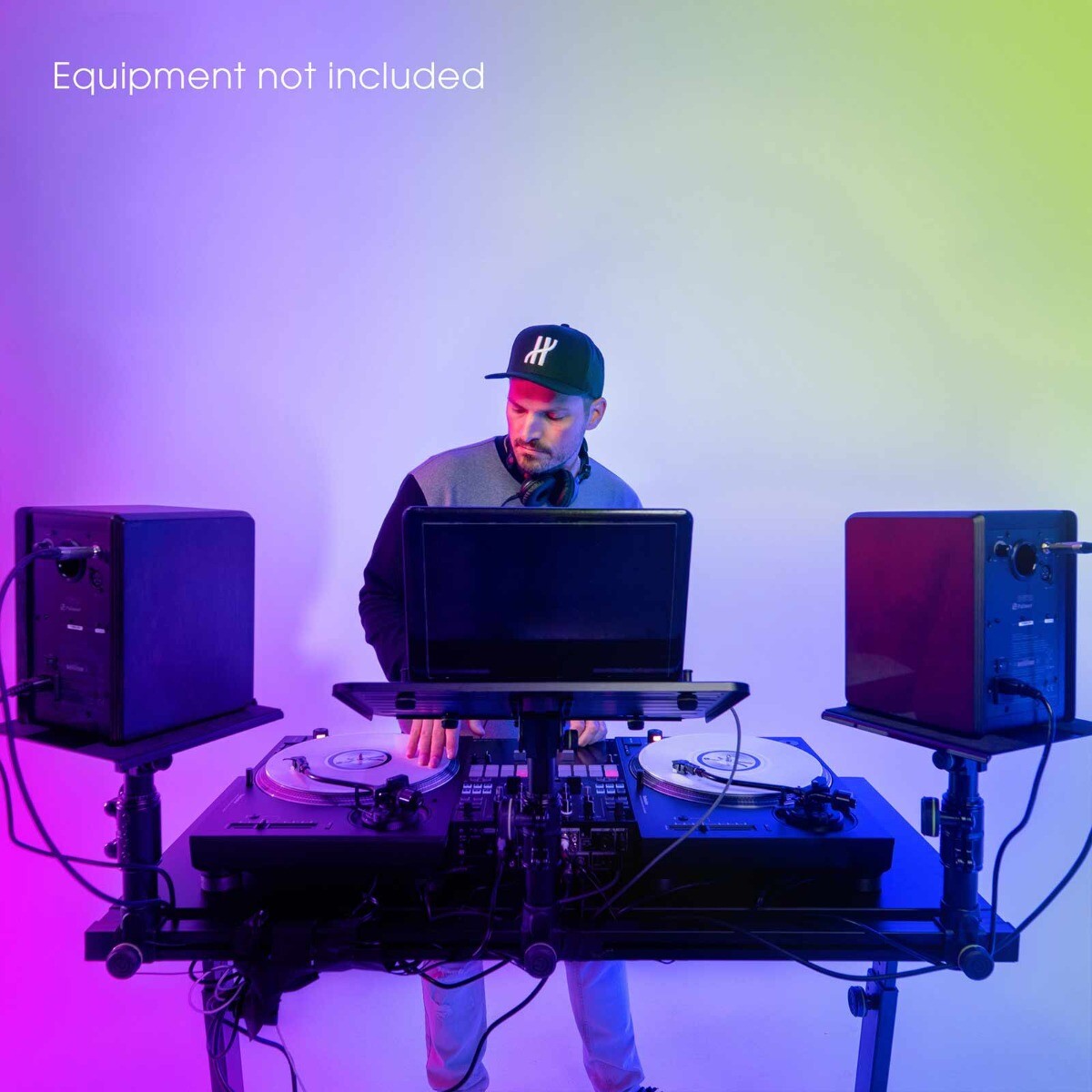 Gravity FDJT 01 DJ Studio Adjustable Desk w Flexible Loudspeaker & Laptop Tray