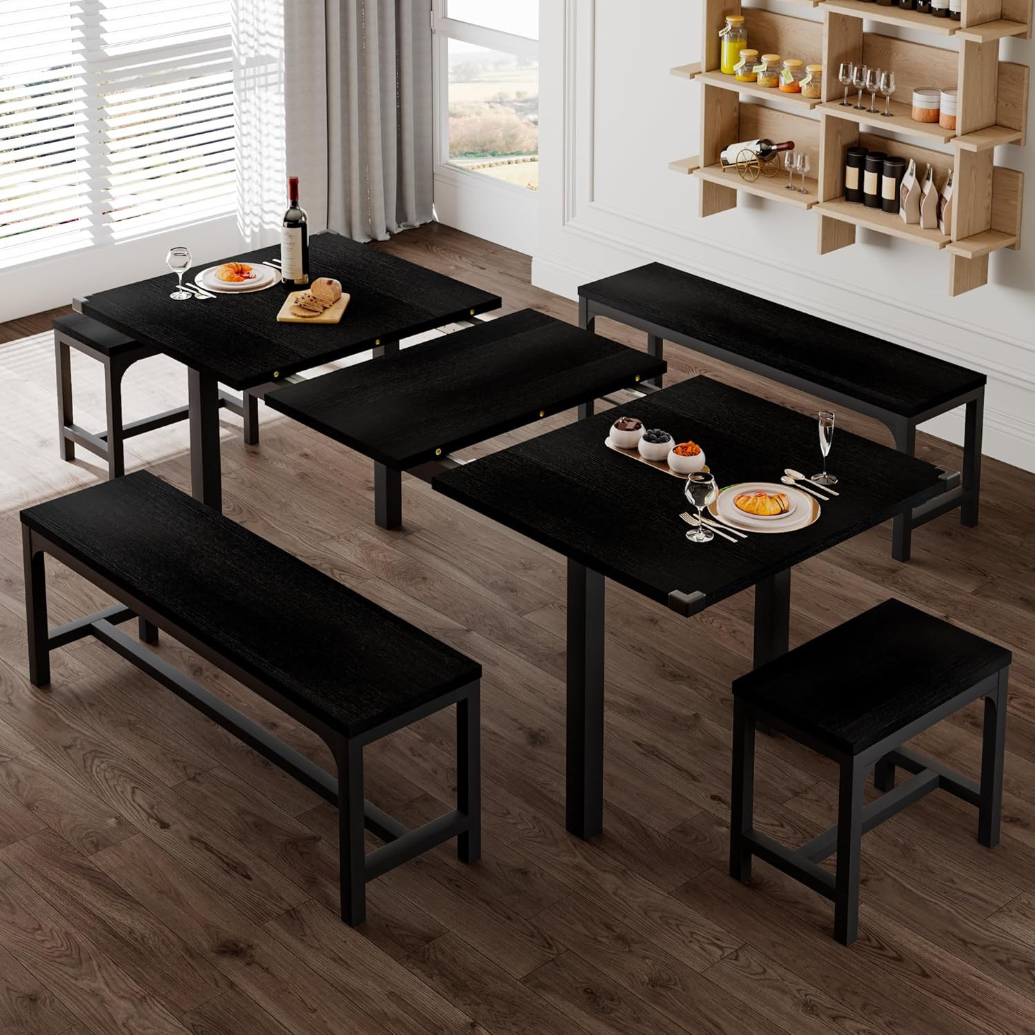 5-Piece Dining Table Set for 4-8 People, 63" Large Extendable Kitchen Table Set