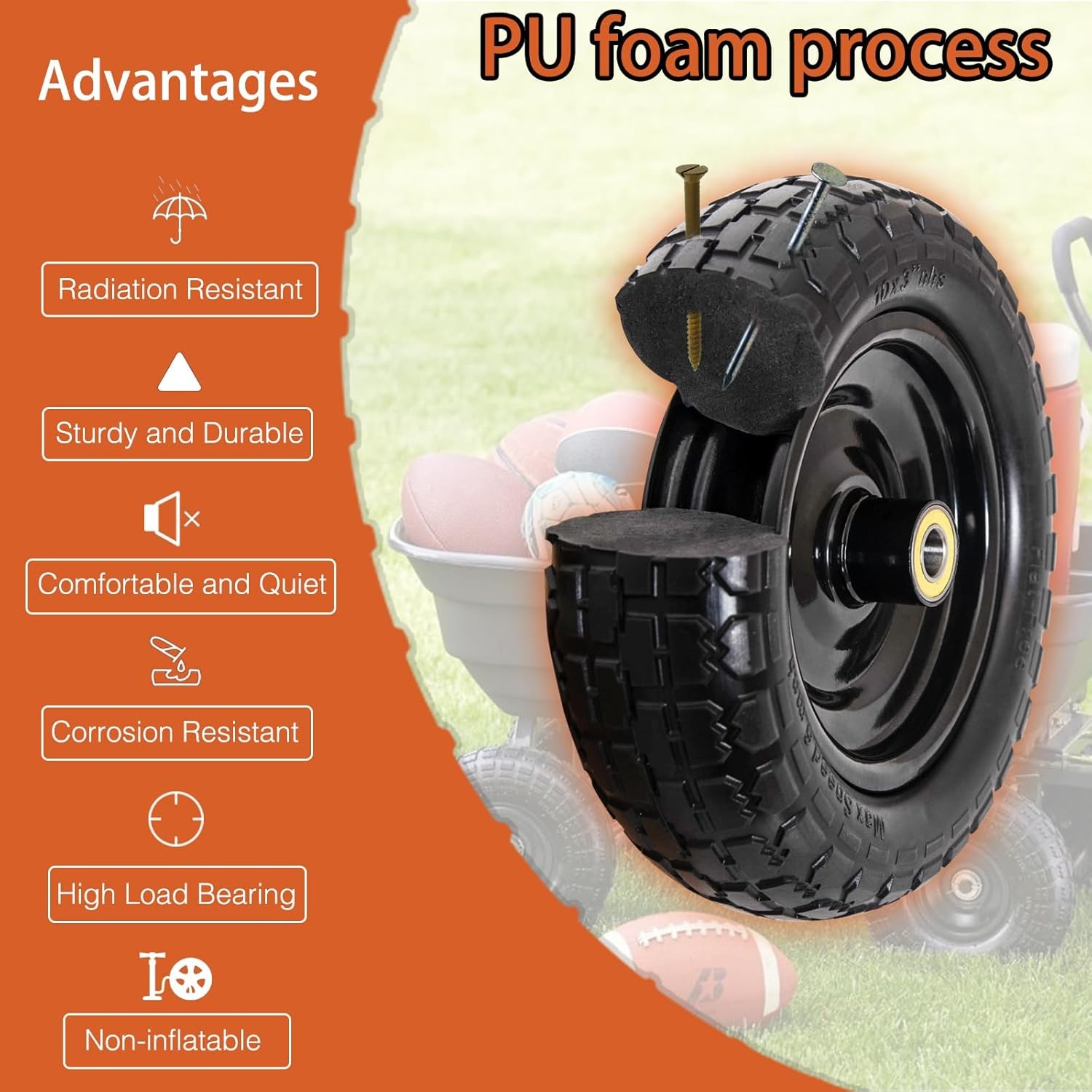 10 Inch Solid Rubber Tires(2-Pack), 4.10/3.50-4 Tire and Wheel Flat Free