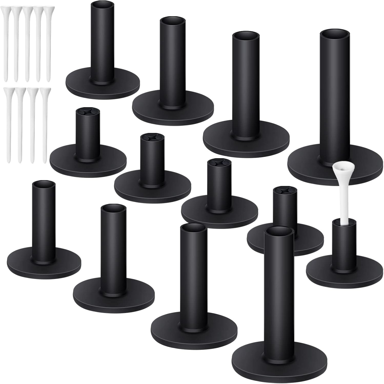 Sosation 23 Pieces Rubber Golf Tees Set Holders for Driving Range Black