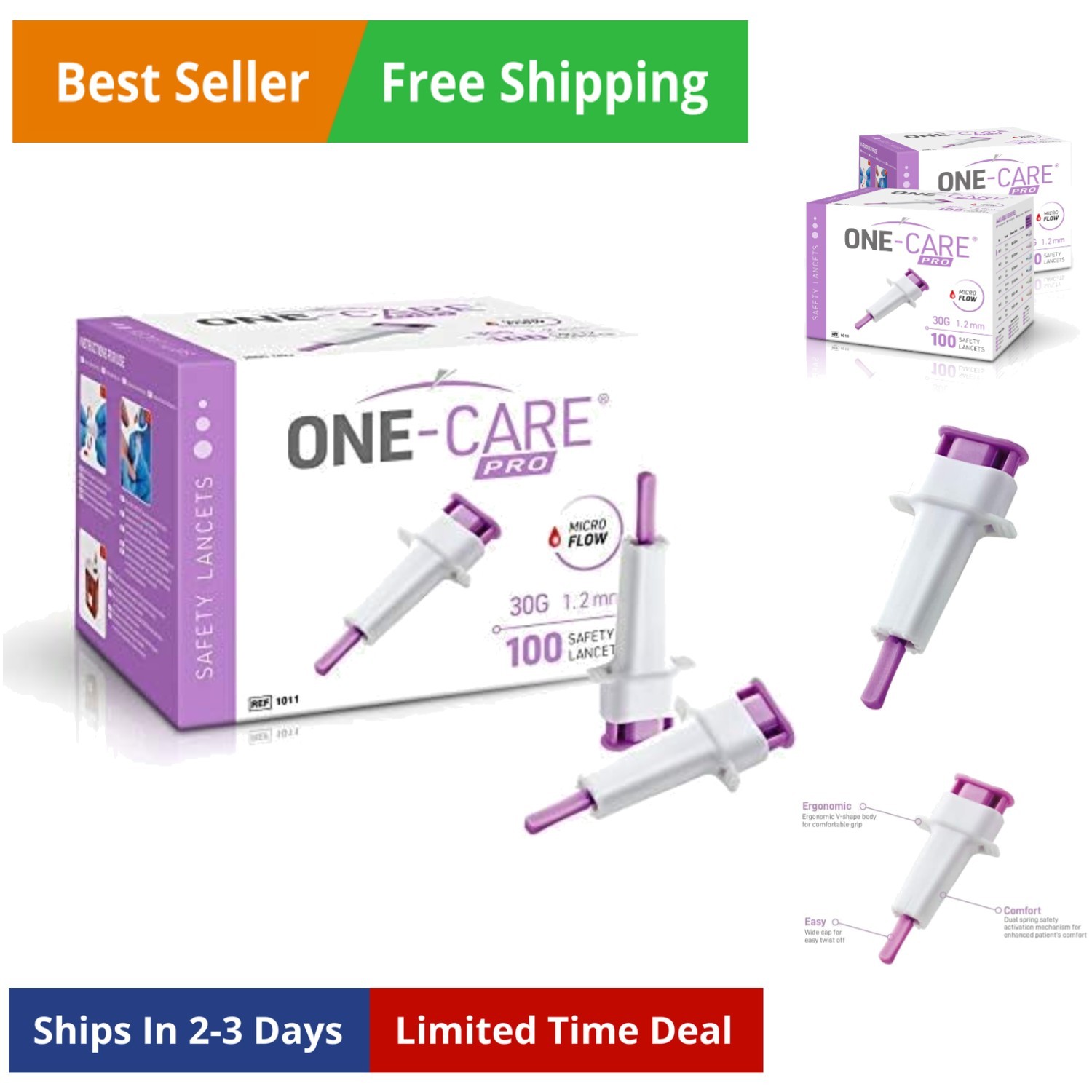 PRO Safety Lancets, Top Push Button Activated, 30G x 1.2mm, 100/bx, Sterile, ...