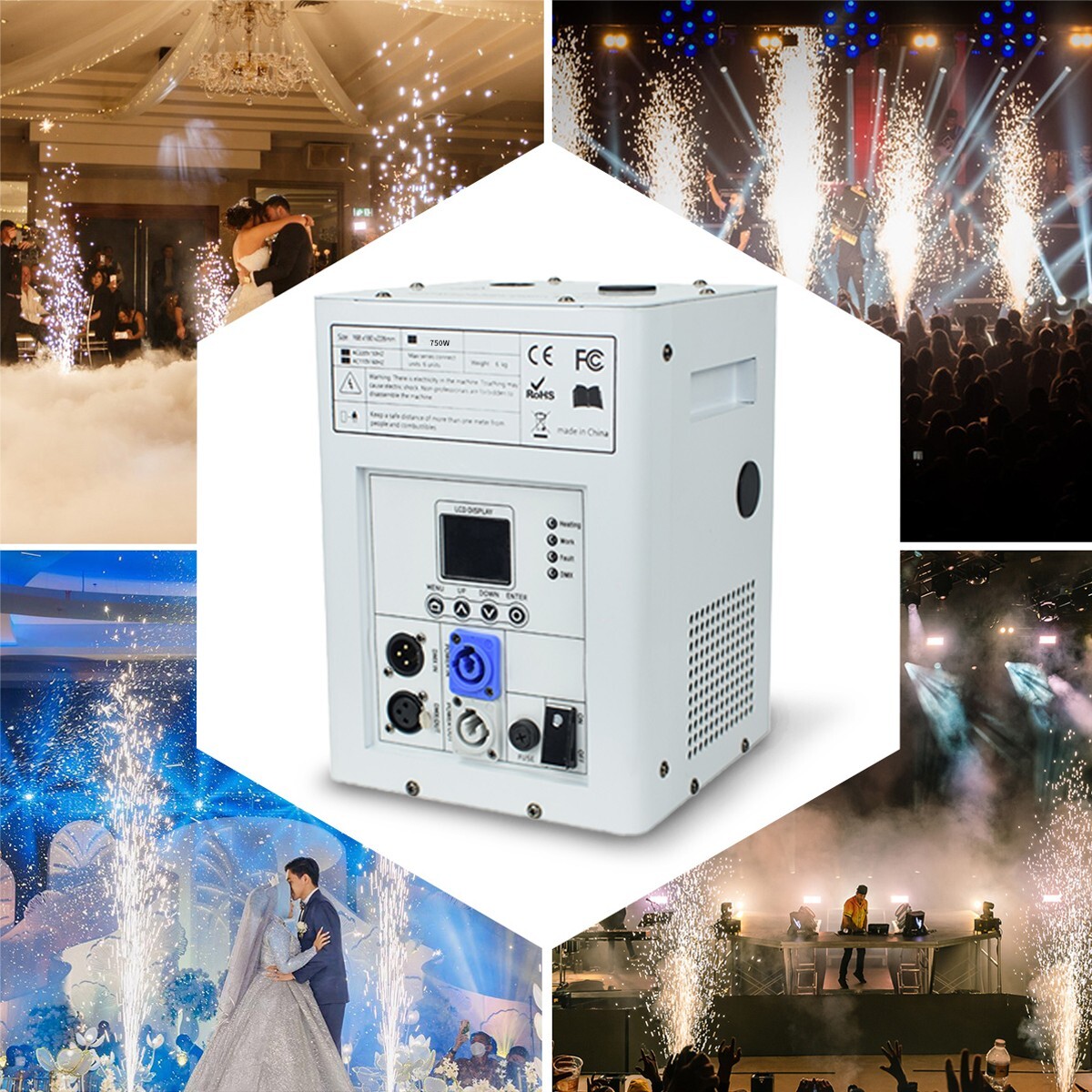 2PCS 750W Cold Spark Firework Machine DMX DJ Party Wedding Stage Effect w/Case
