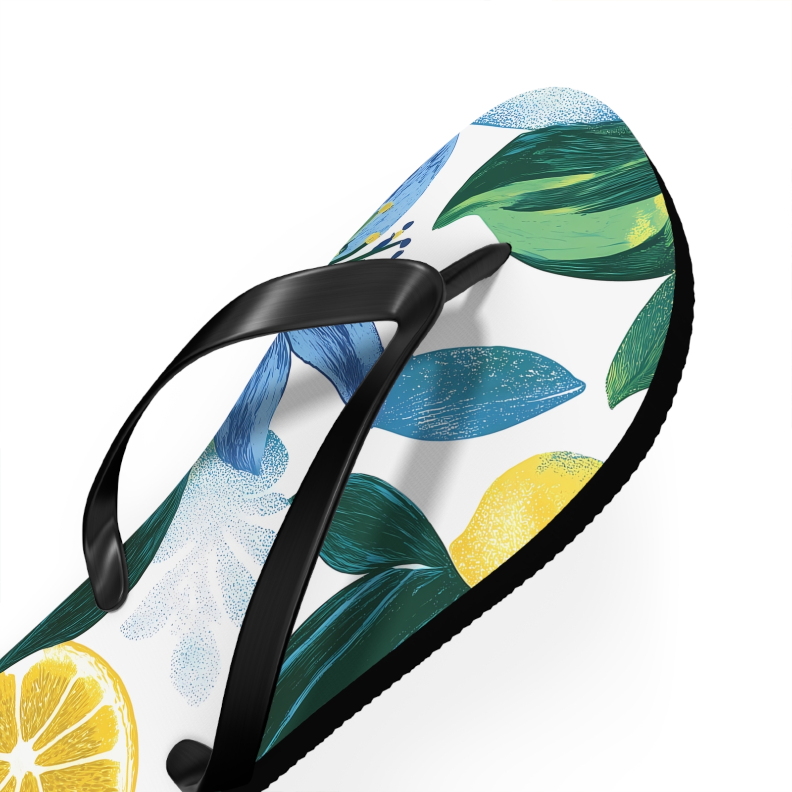 Lemon Floral Flip Flops, Summer Beach Sandals, Vacation Footwear, Pool Slides