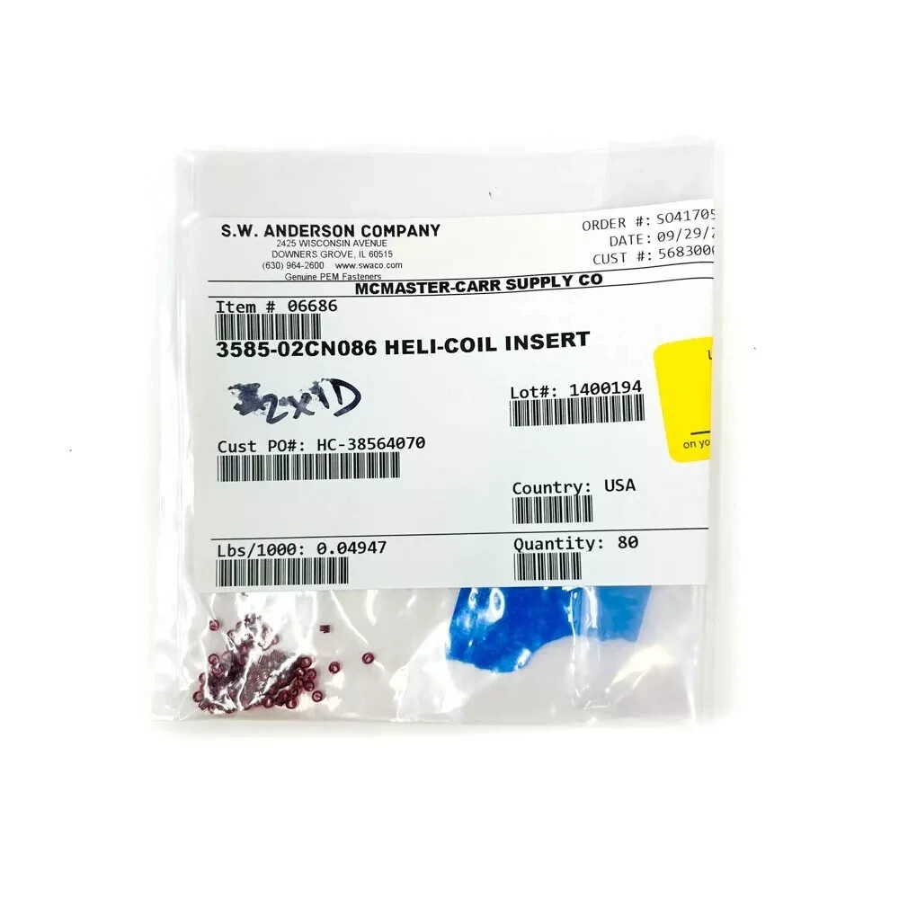 80 pcs Helicoil 3585-02CN086 Tang Screw Lock Insert 2-56, Stainless Steel