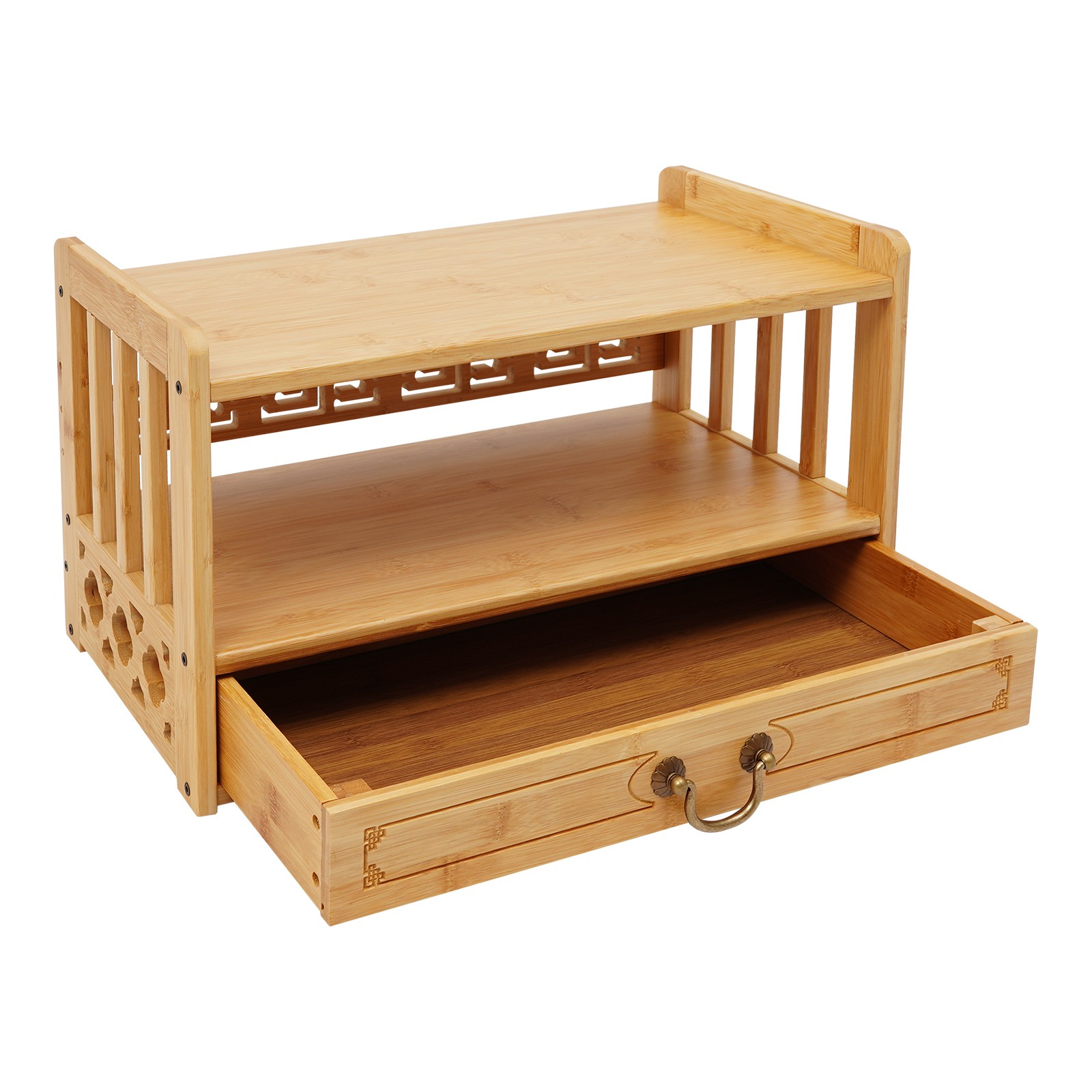 Meditation Storage Table with Drawer, Bamboo Desktop Organizer Chinese Style