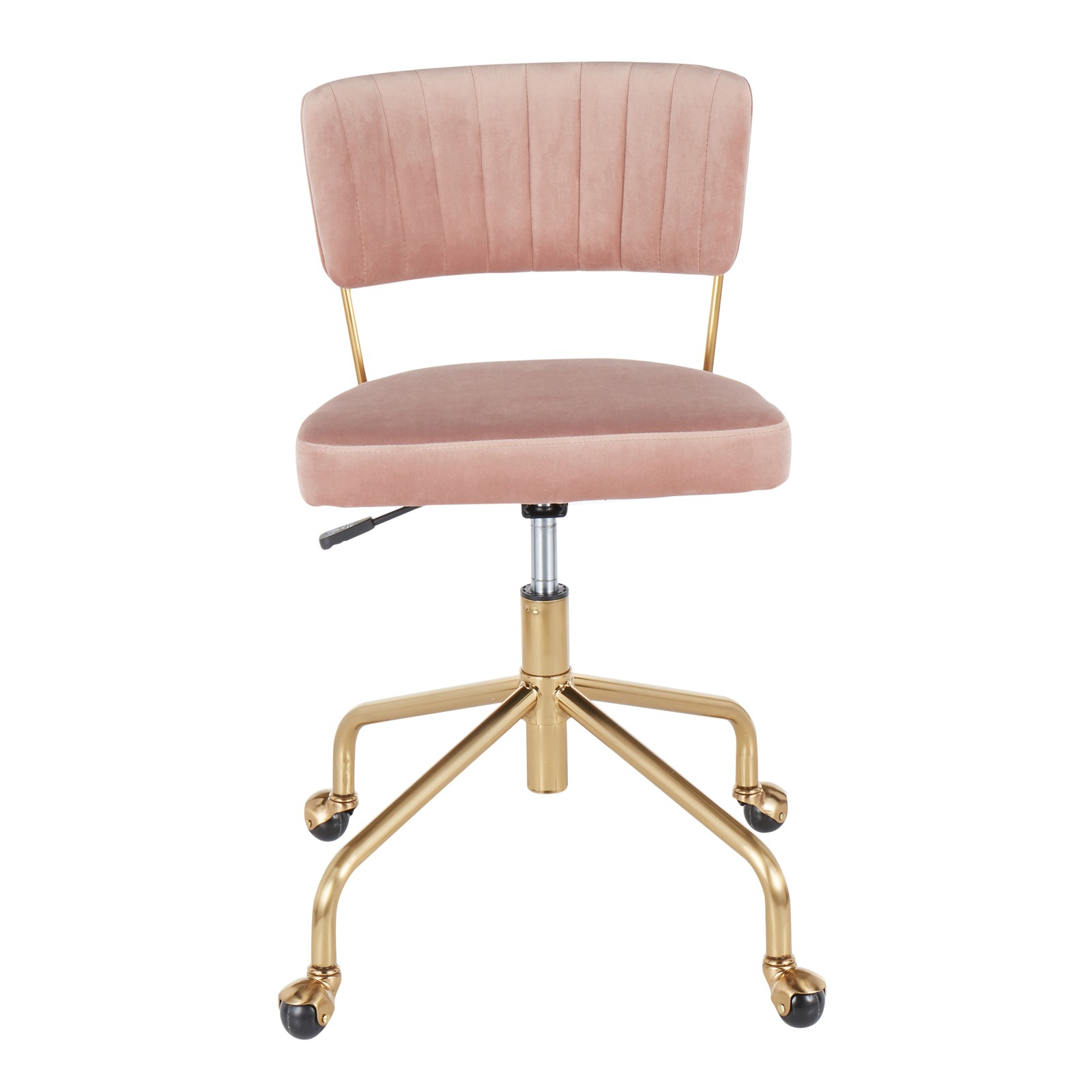 Contemporary Task Chair, Gold Metal Pink Velvet Office Chair with Wheels