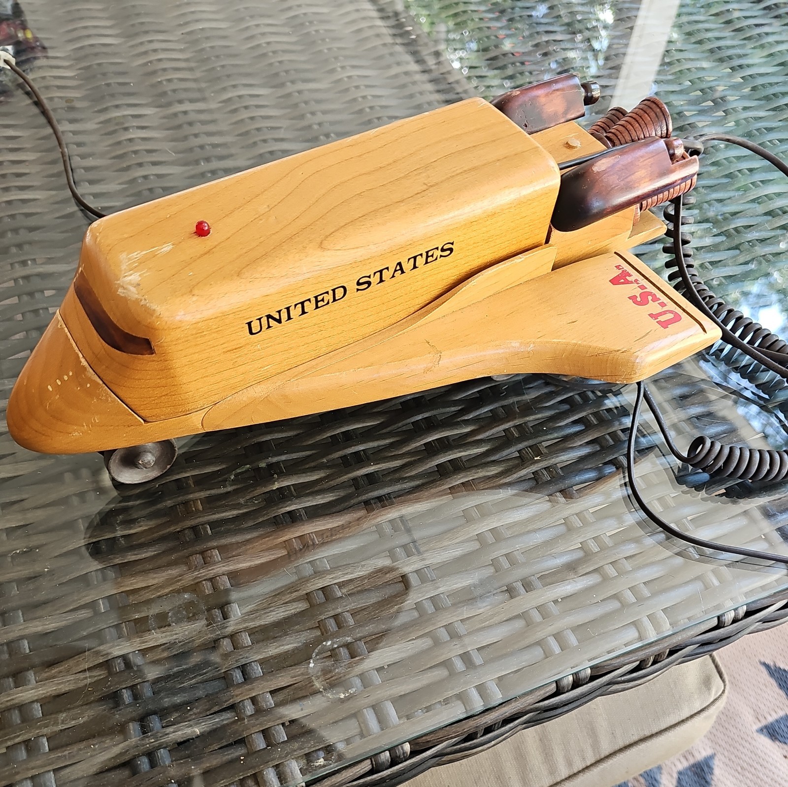 Handcrafted Wooden USA United States Space Shuttle Telephone