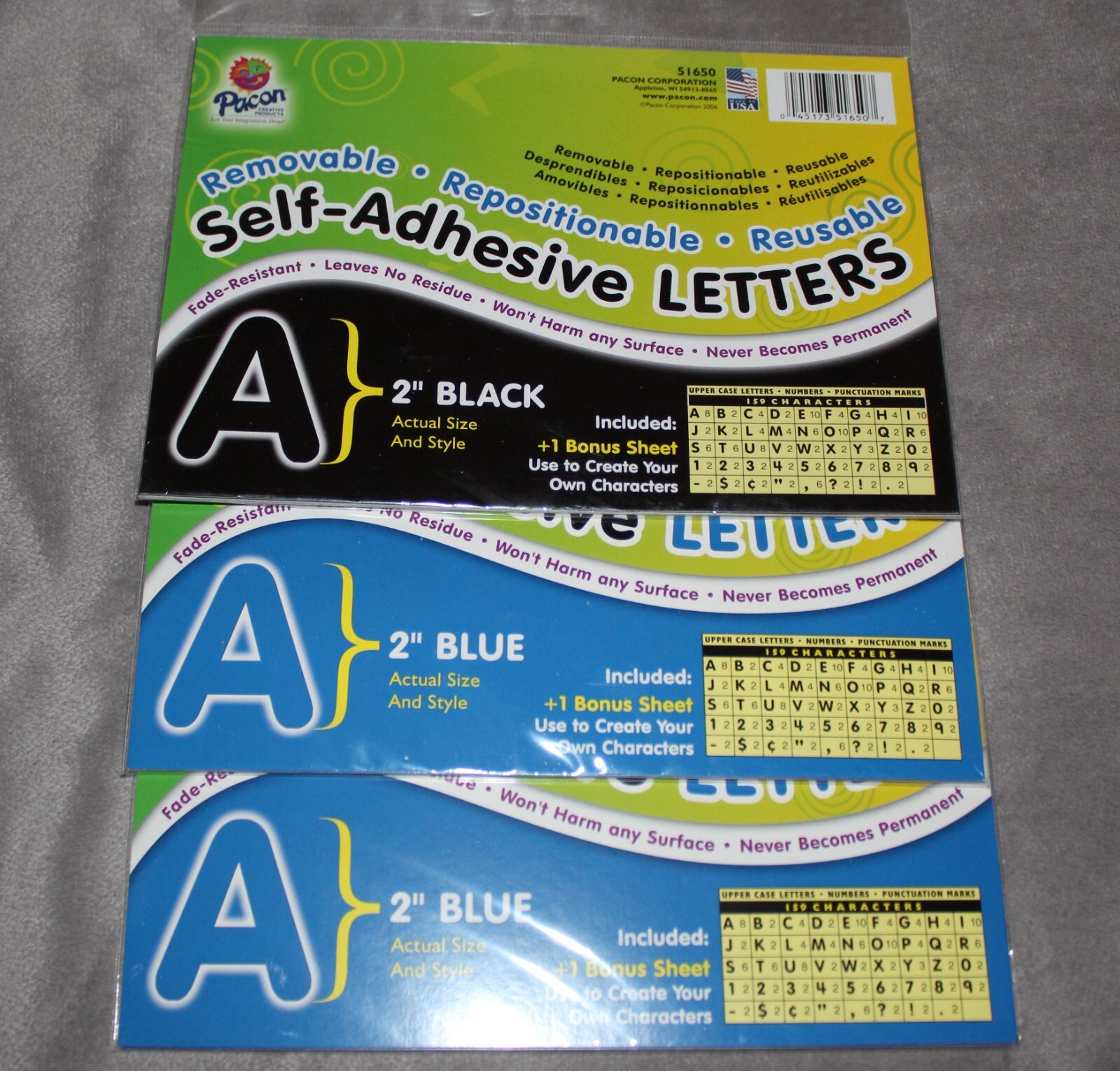 Self-Adhesive Letters 2" 477 Characters Blue & Black Mix School or Business NEW