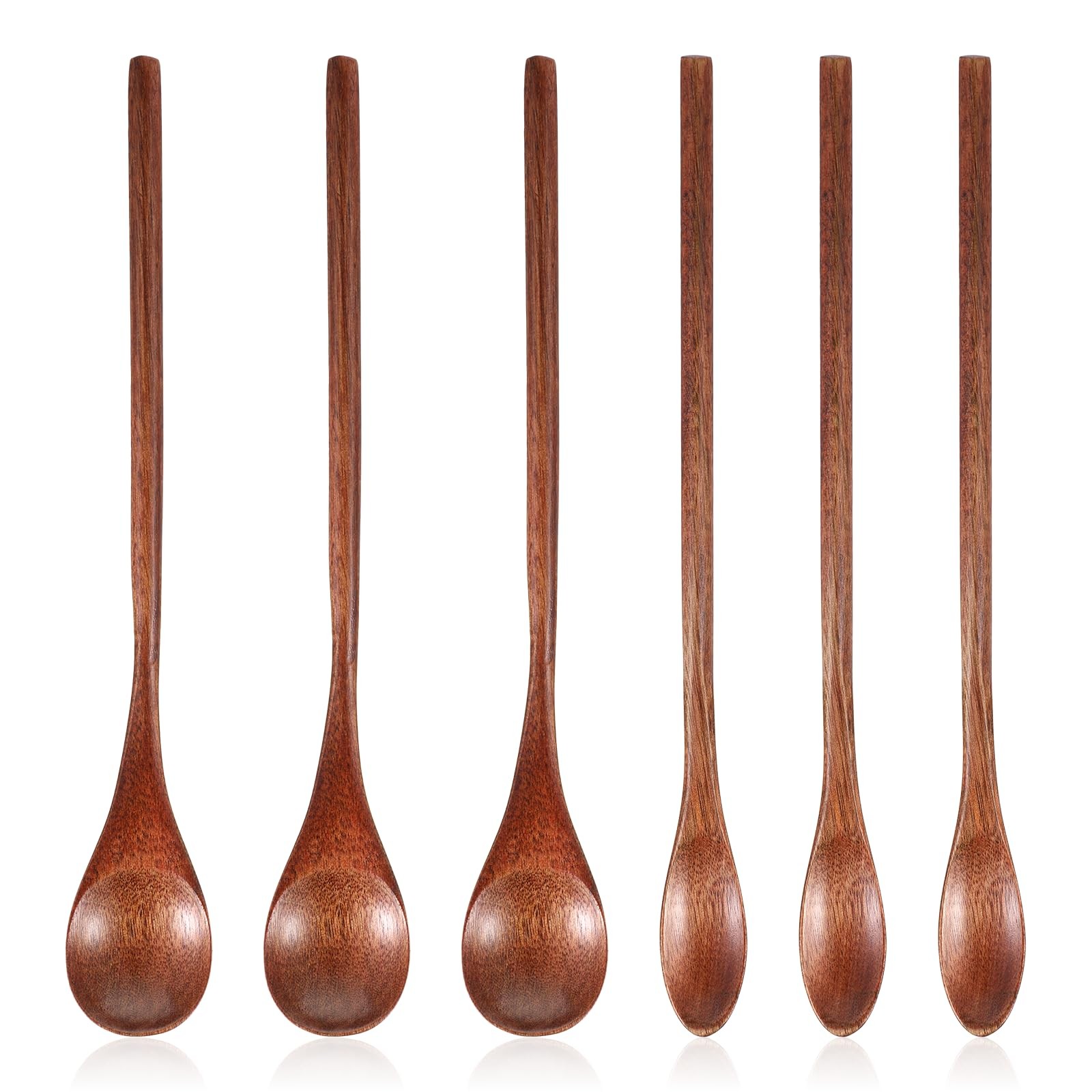 6PCS Wooden Coffee Spoons 7.8inch Long Handle Mixing Teaspoon Wood Honey Spoo...