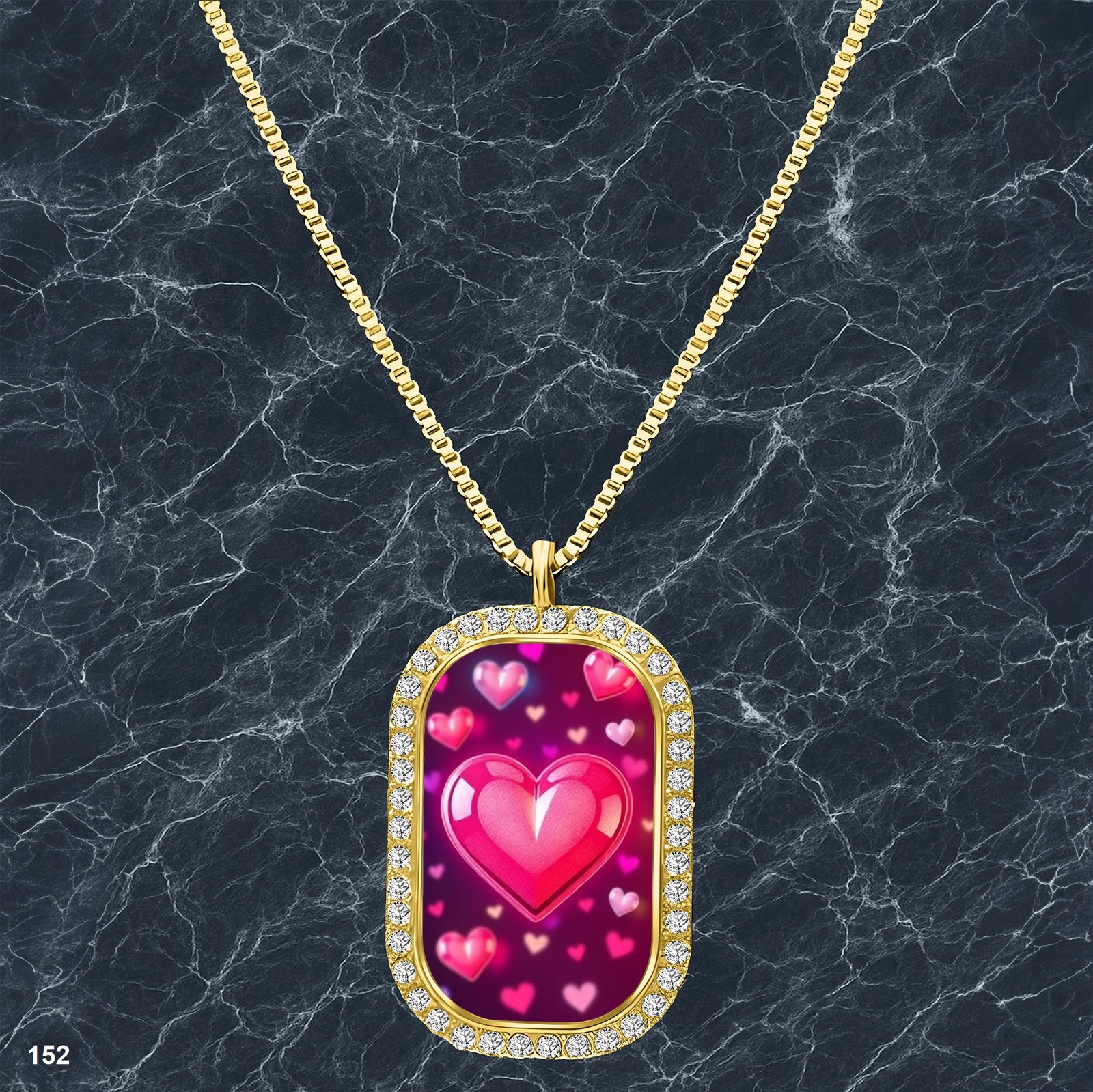 New Colorful Hearts Pendant Necklace Printed Design Sleek Gold Tone Bold