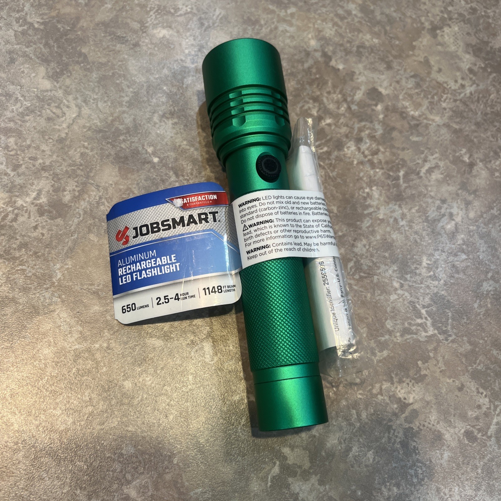 Jobsmart Rechargeable Flashlight 650 Lumens Brand New Green
