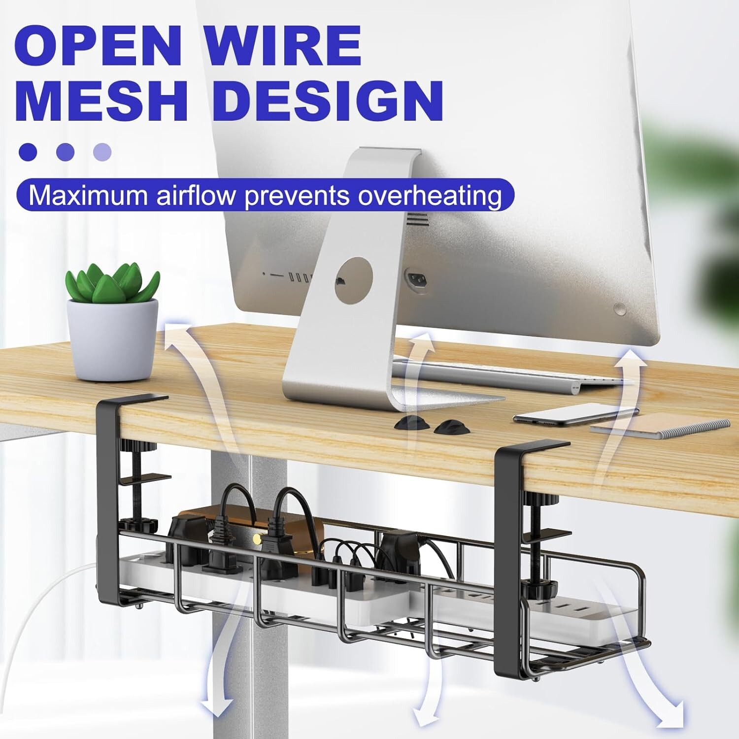 Elegant Under Desk Cable Management Tray - 15.7'' No Drill, Durable Steel Design