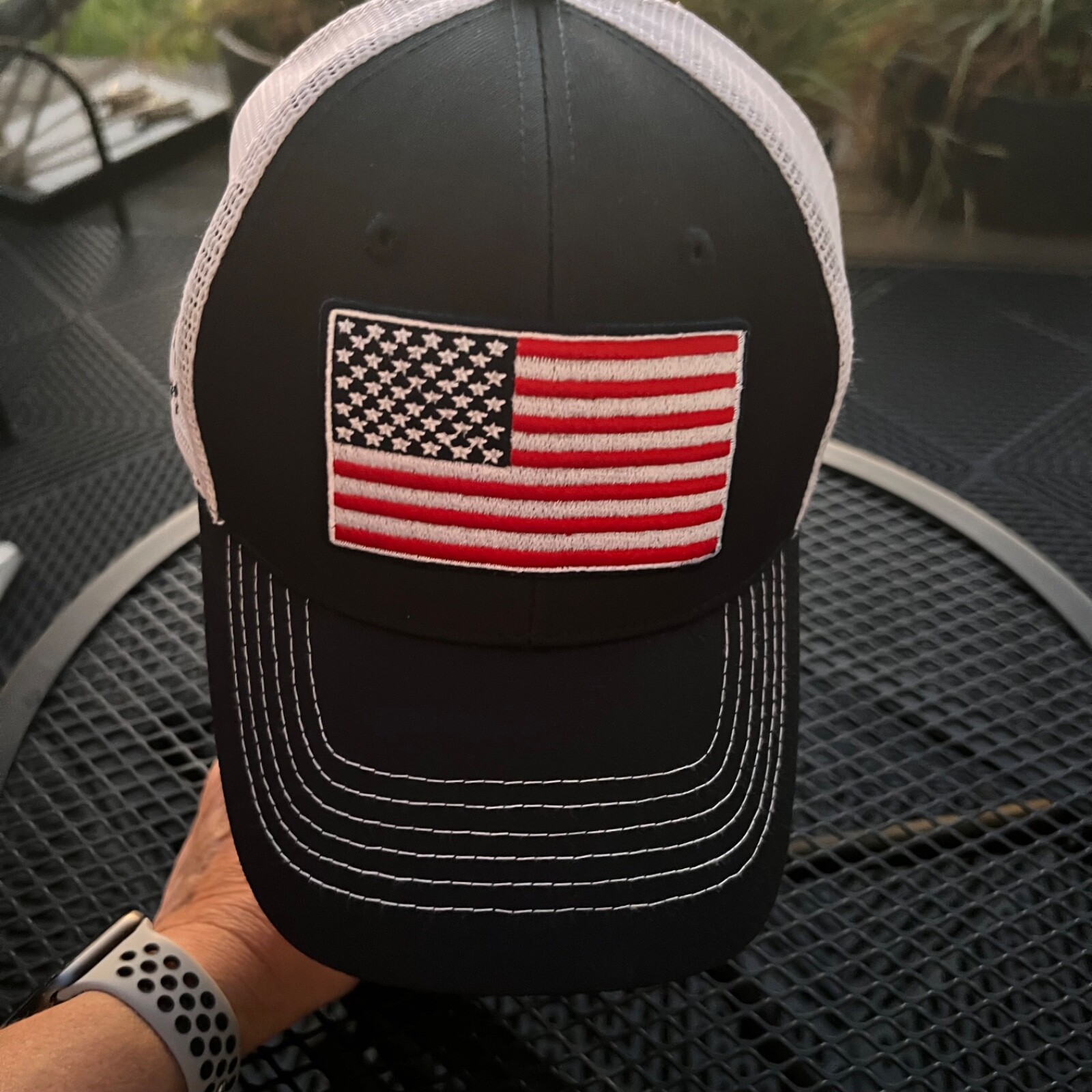 Operation Hat Trick OHT Navy Blue w RWB Flag Patch White Mesh Hat Cap Snapback
