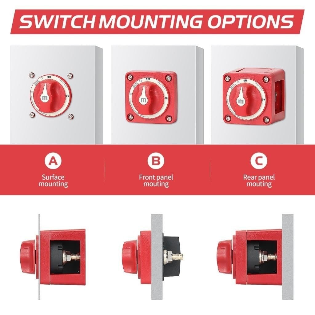 Wirenest Heavy-Duty Battery Disconnect Switch UTV RV Boat Multi-Mount 300A