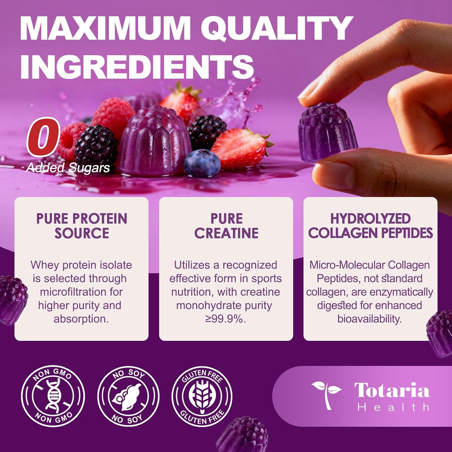 3 in 1 Whey Protein Gummies | Creatine Monohydrate | Collagen, 0 Sugar, Pure ...