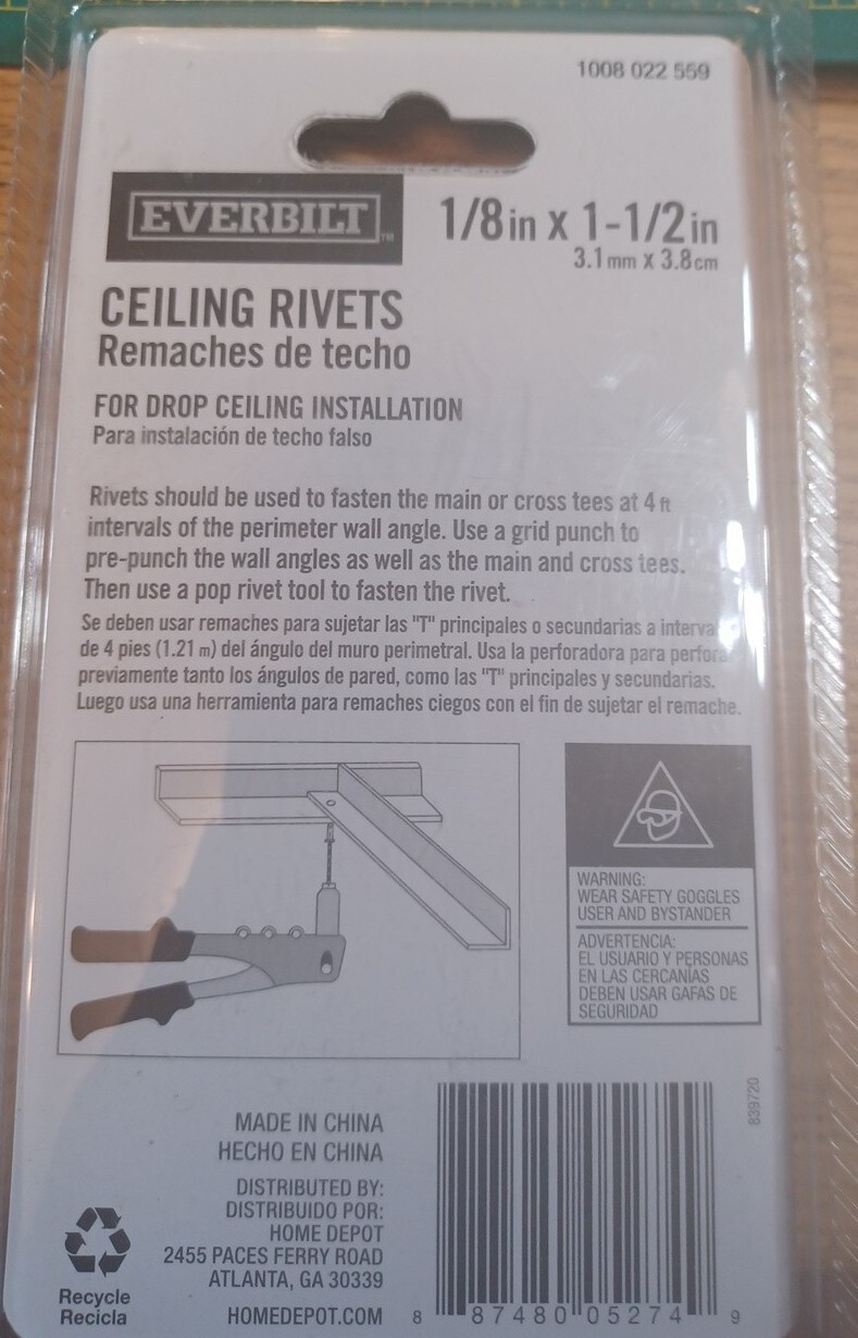 EVERBILT Drop Ceiling Installation White Rivets Quantity 500 1/8" X 1-1/2"