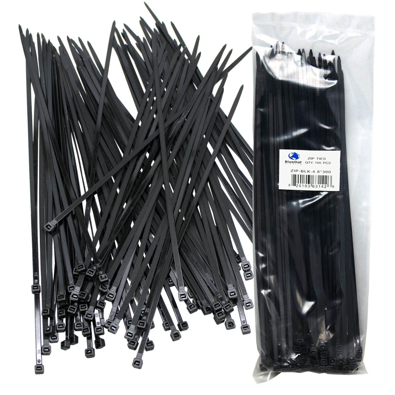 100 PCS Pack 12" inch Network Cable Cord Wire BLACK Tie Strap 52 Lbs Zip Nylon