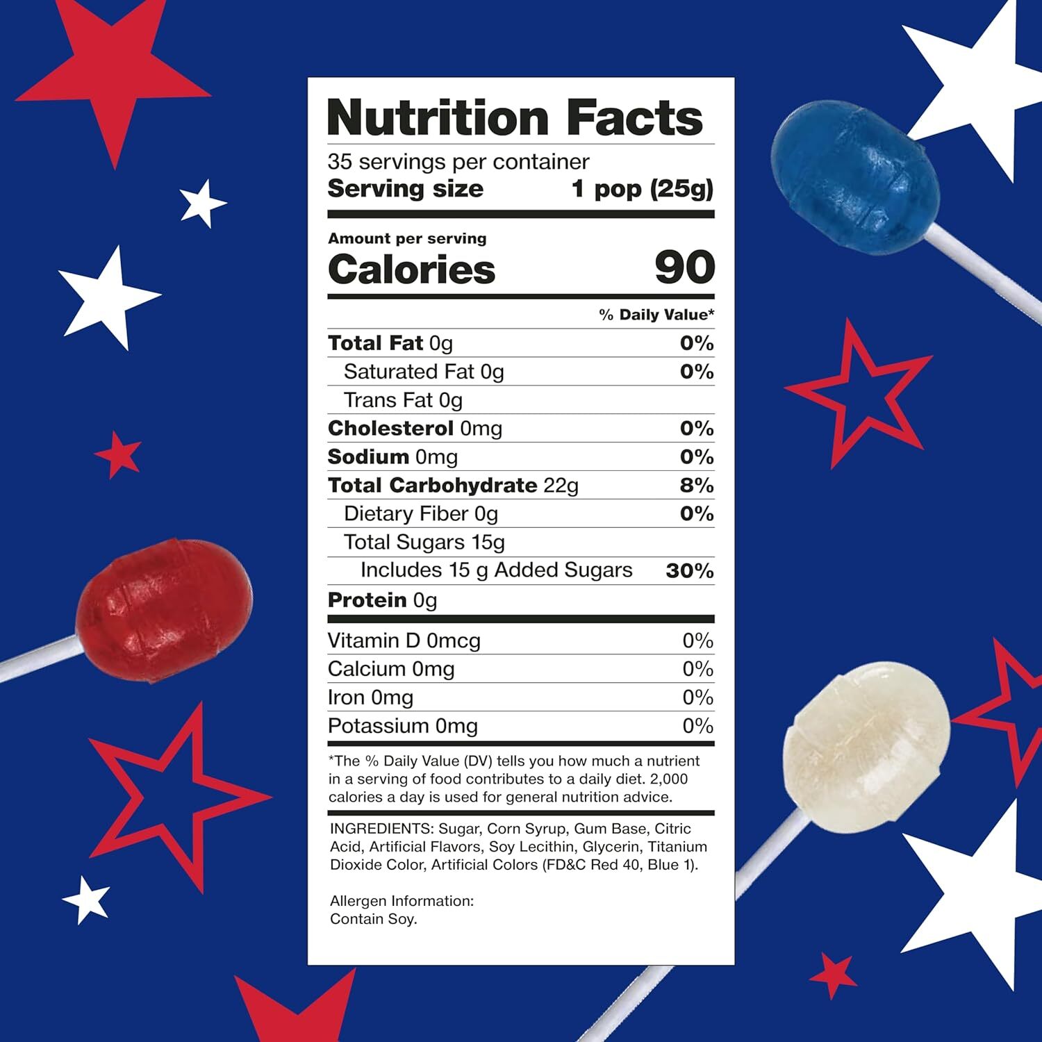 Patriotic Candy Lollipops, Independence Day, July 4th Suckers, 2-Pound Pack