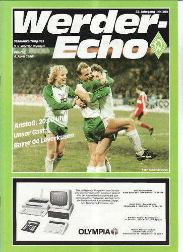 Werder Bremen Fan Stadium Magazine Football Programme 04.04.1986