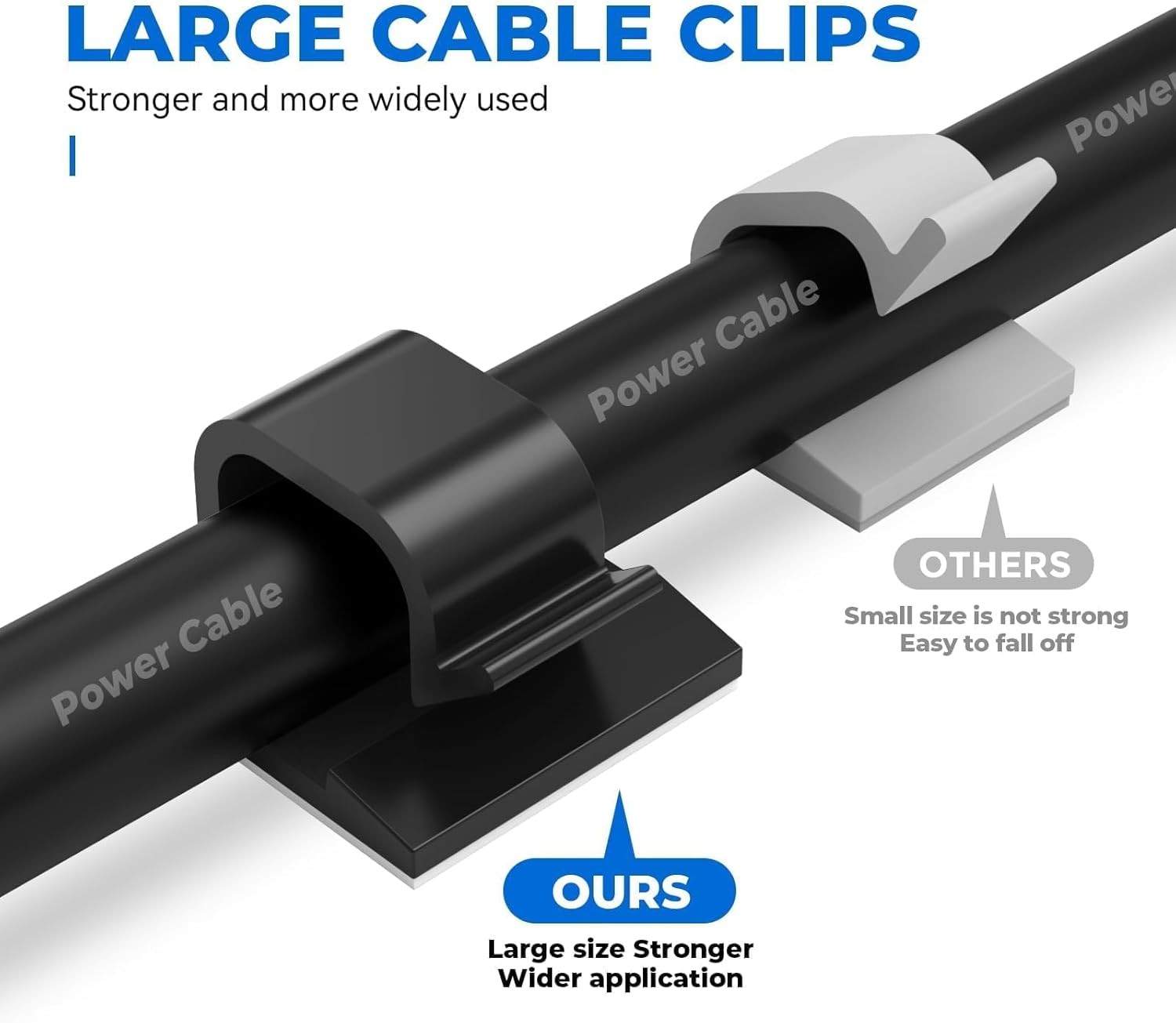 Large Cable Clips 40pcs with Strong Adhesive 40PCS, Black- L05(40PCS)