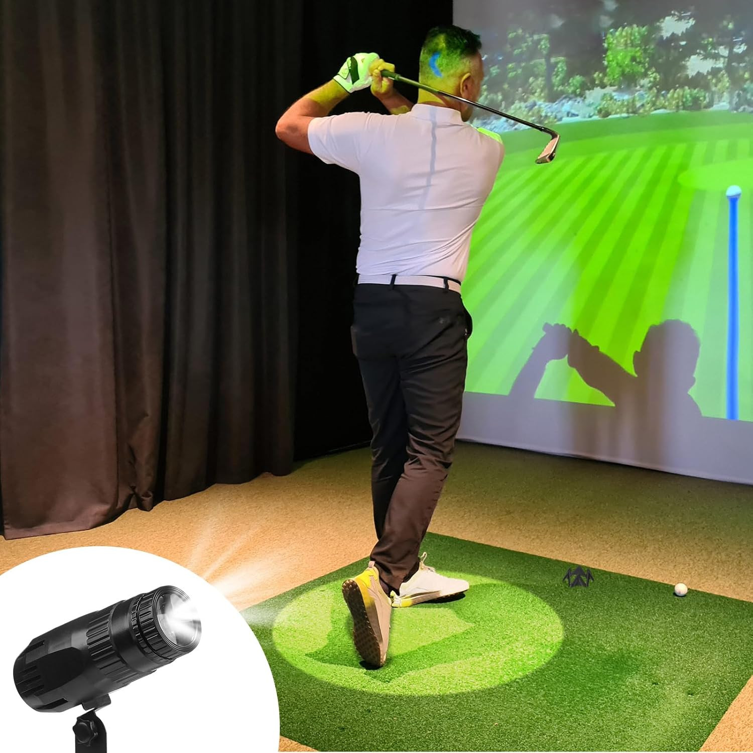 Golf Simulator Spotlight Remote Control Indoor Hitting Mat Light + 20 Golf Tees