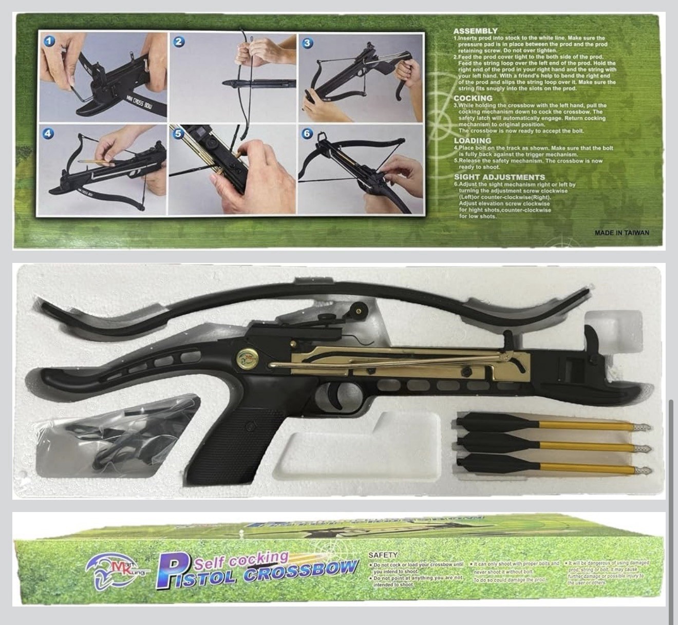 Man Kung Self-Cocking Crossbow Target 80lb 165fps Black/Gold +3 Bolts